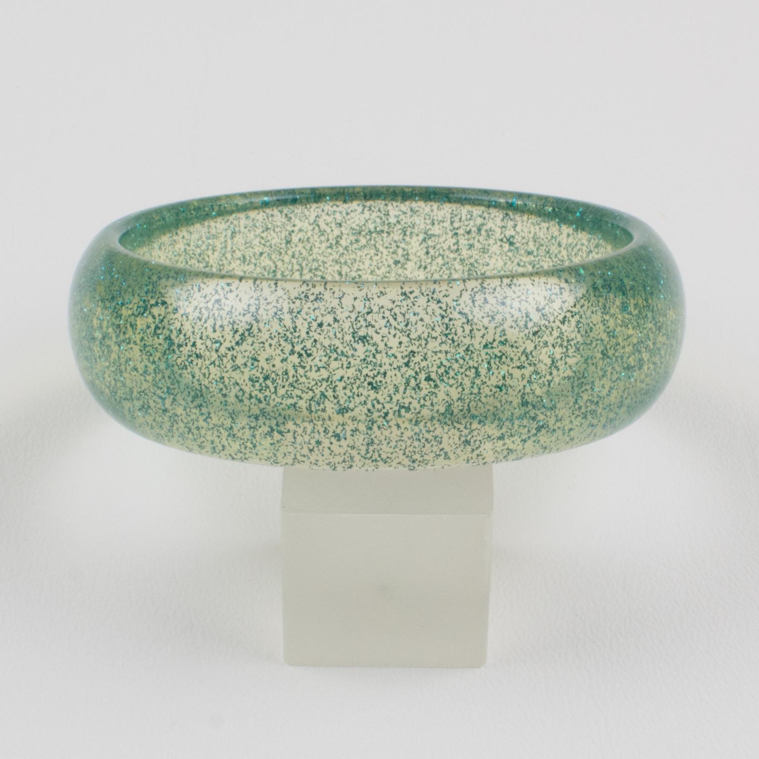 Modern Lucite Bracelet Bangle with Turquoise Metallic Confetti Inclusions