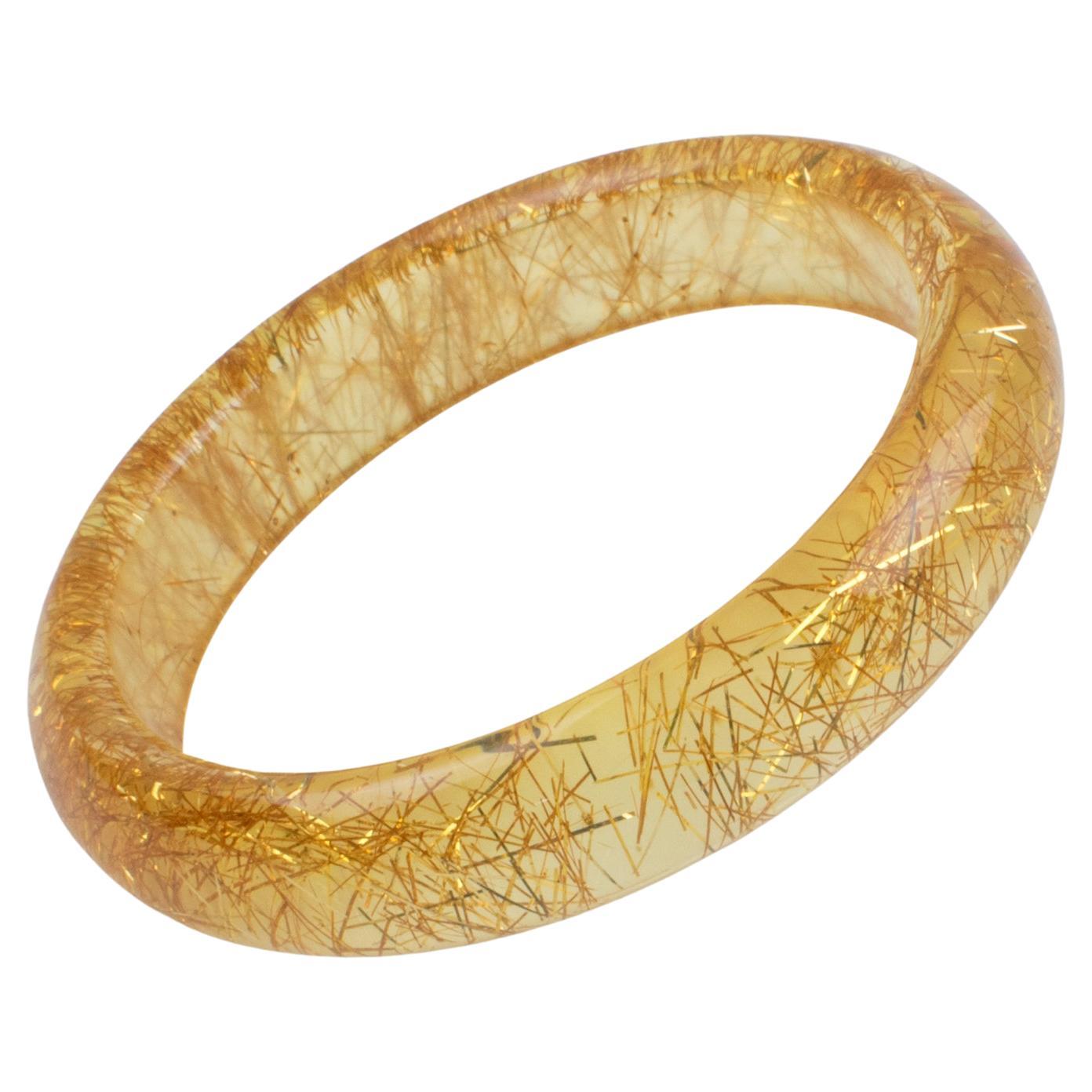 Lucite Bracelet Bangle with Yellow Metallic Thread For Sale