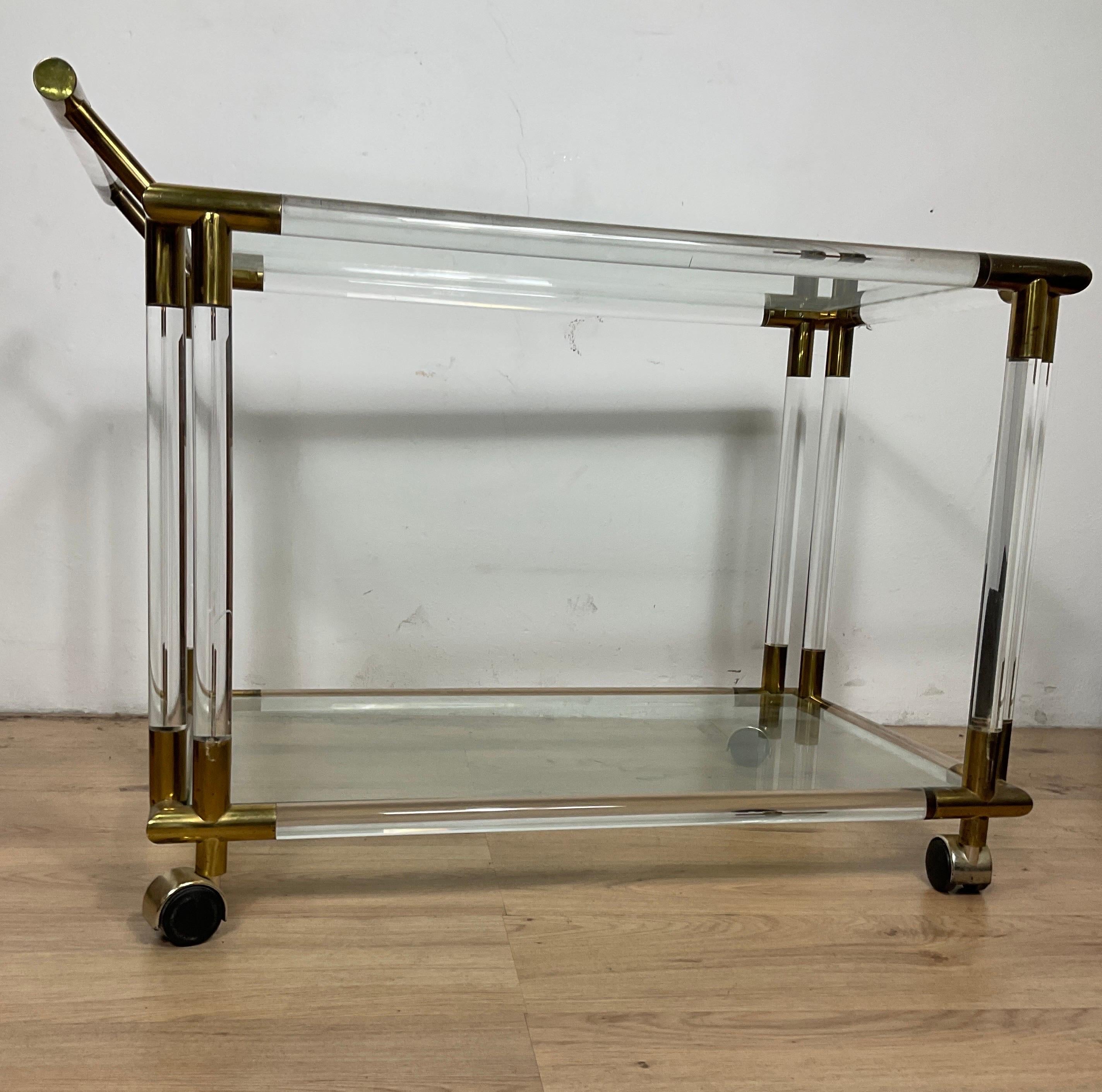 Lucite, Brass and Glass Bar/Tea Cart 7