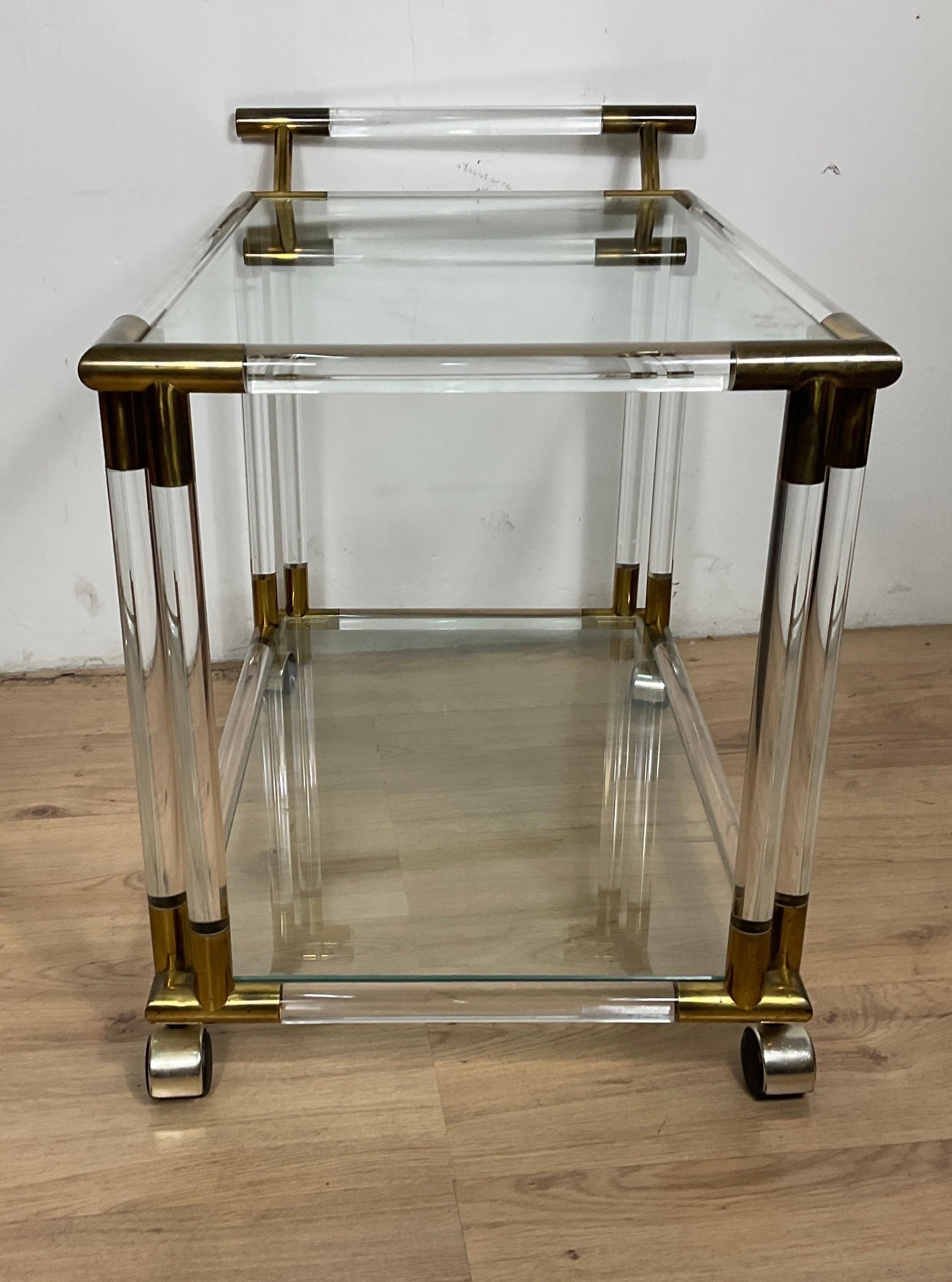 Lucite, Brass and Glass Bar/Tea Cart 2