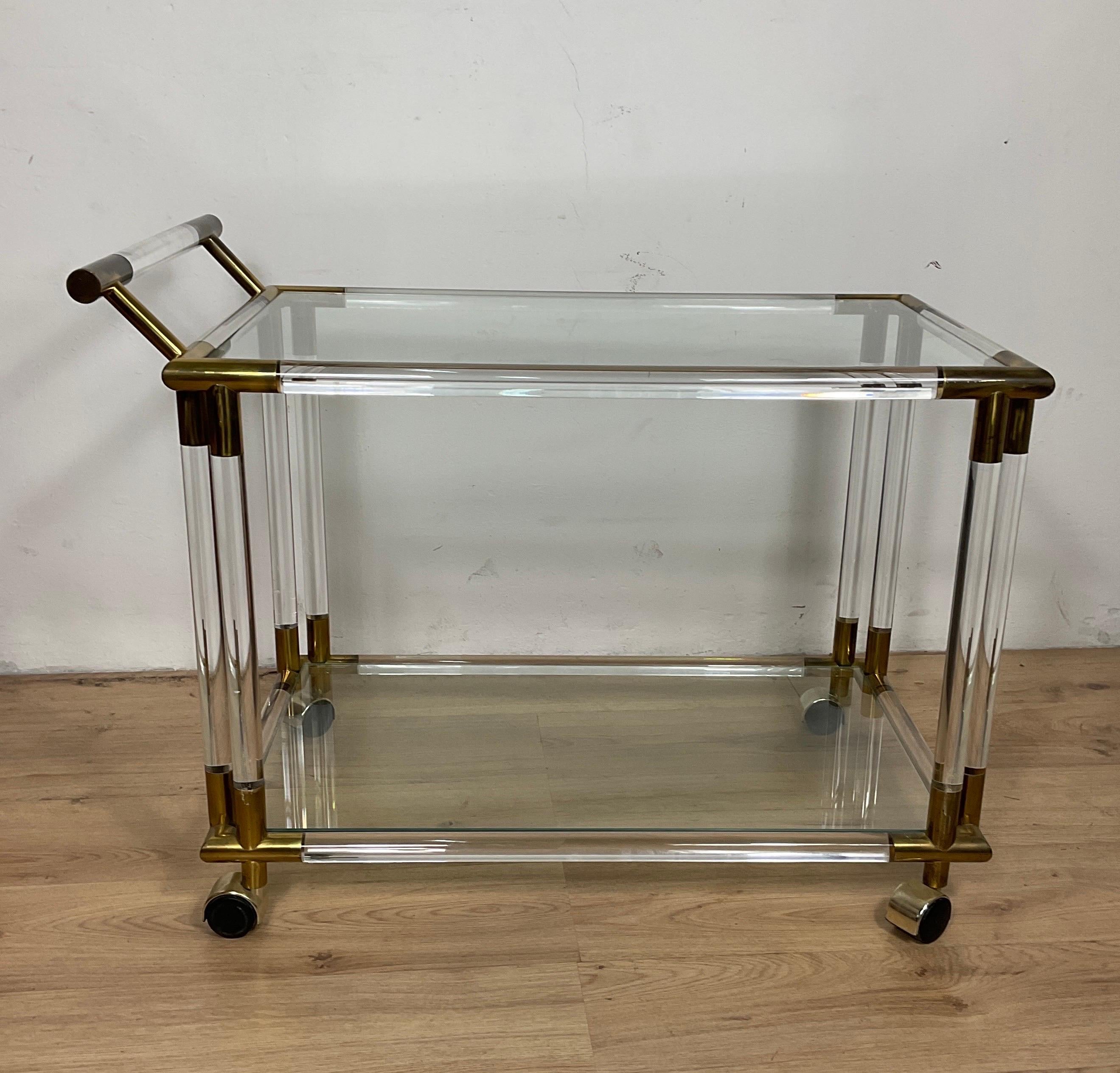 Lucite, Brass and Glass Bar/Tea Cart 3