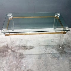 Lucite, Brass and Glass French Coffee Table, 1980s
