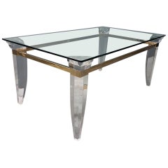 Lucite, Brass and Glass French Coffee Table, 1980s