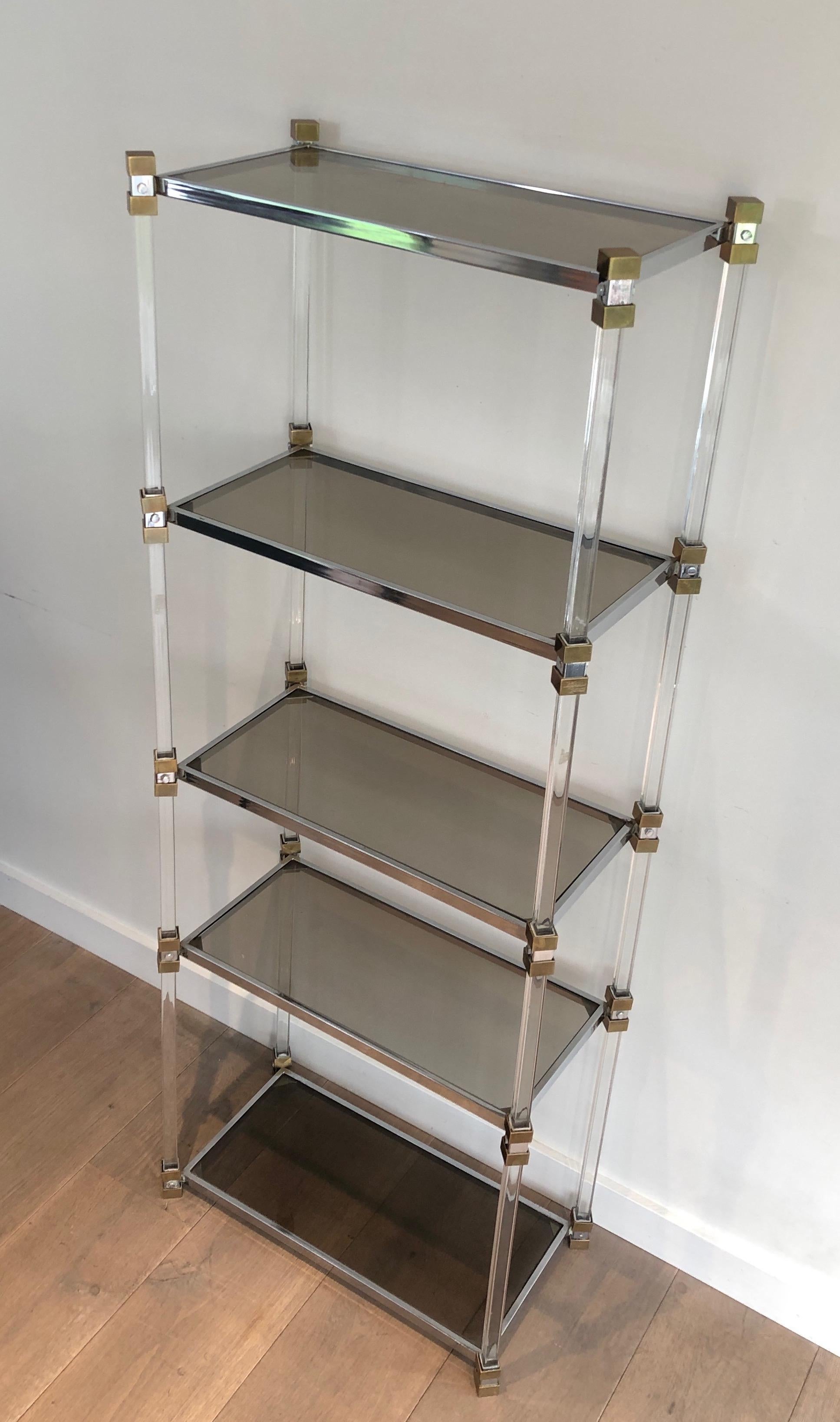 Lucite, Brass and Glass Shelves Unit, French Work, Circa 1970 4