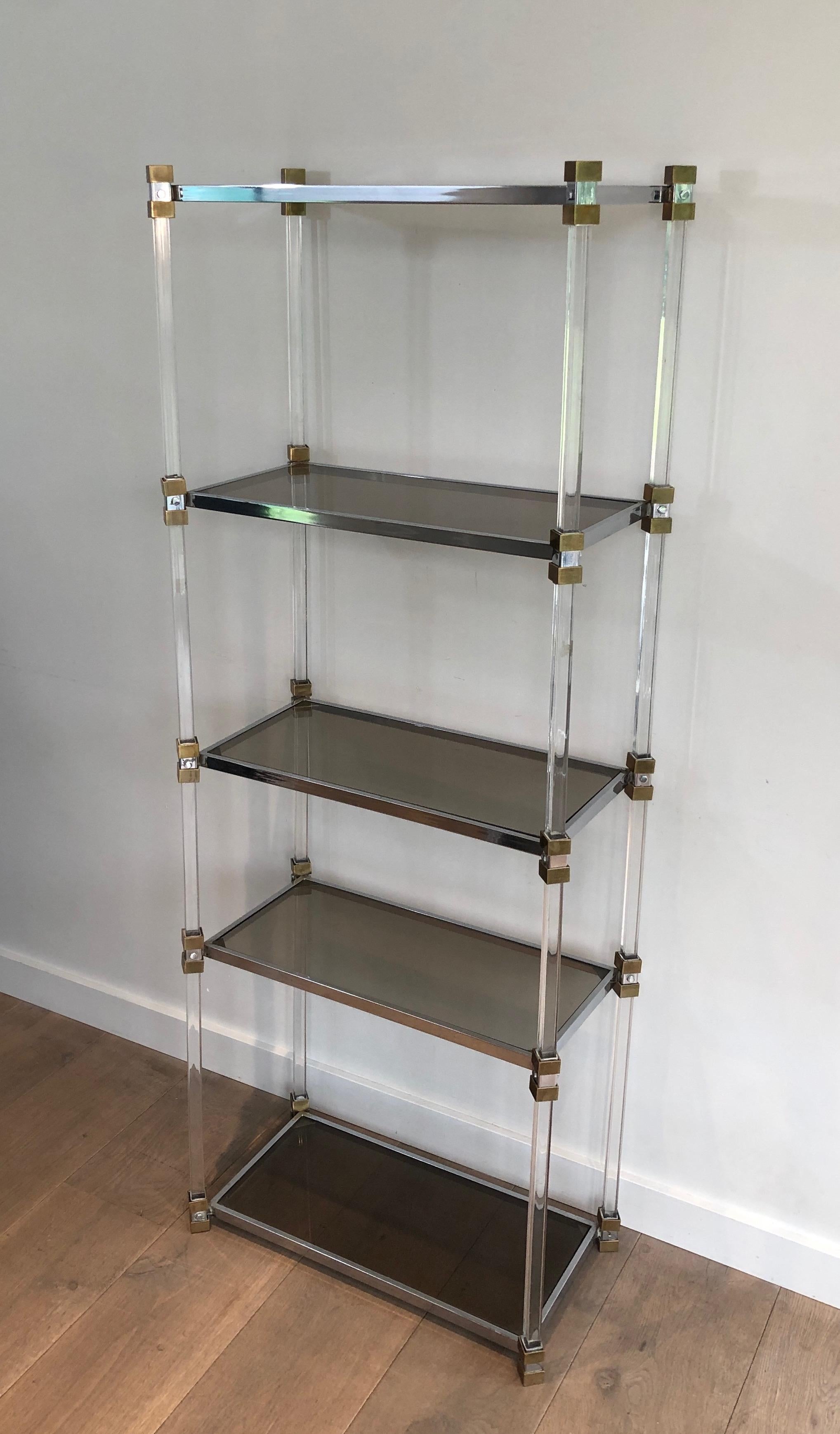 Lucite, Brass and Glass Shelves Unit, French Work, Circa 1970 11