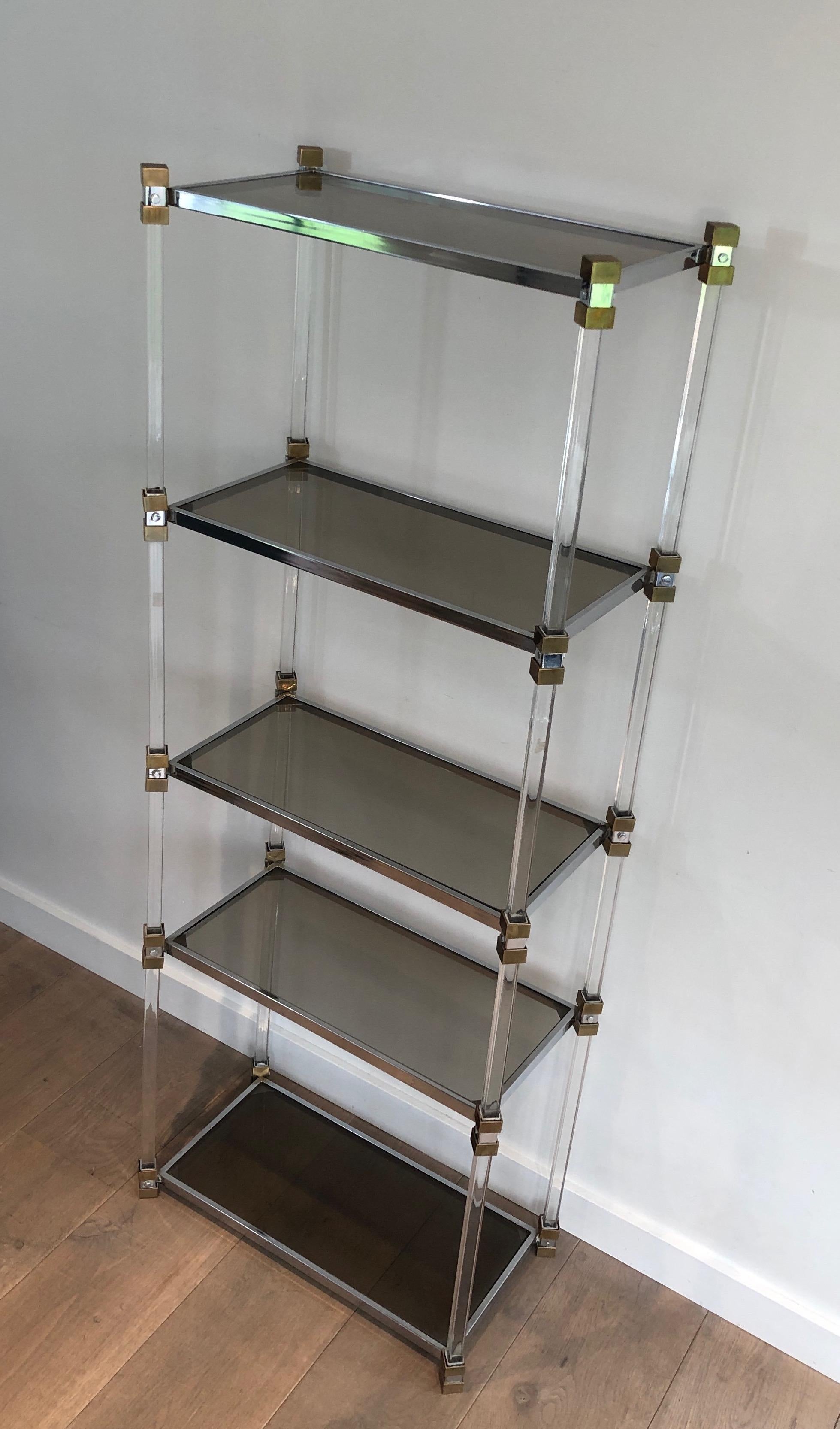 Lucite, Brass and Glass Shelves Unit, French Work, Circa 1970 12