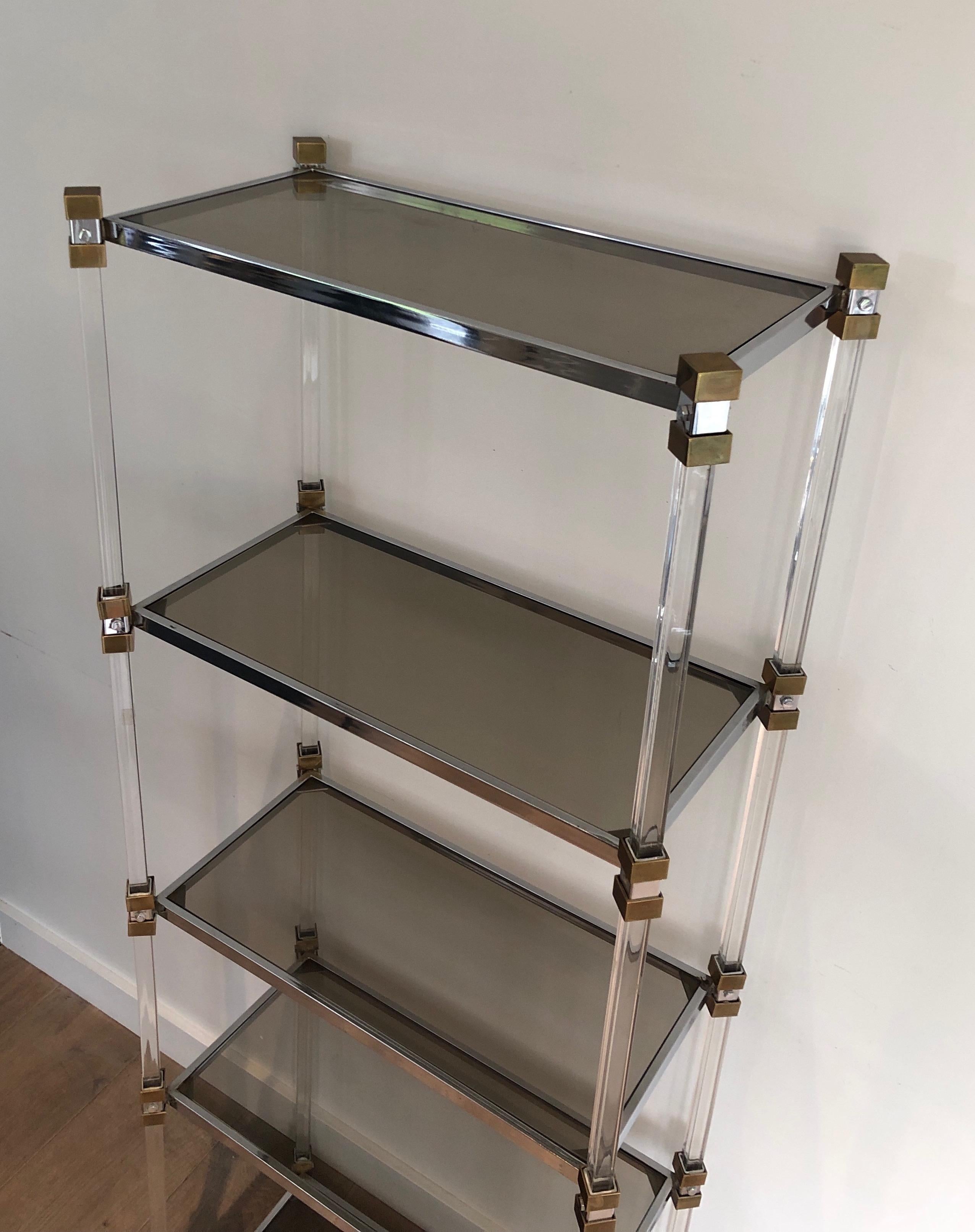 Late 20th Century Lucite, Brass and Glass Shelves Unit, French Work, Circa 1970