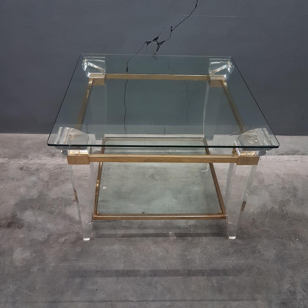 Lucite, brass and glass square coffee table or side table, 1980s

Very good vintage condition, no defects, but it may show slight traces of use