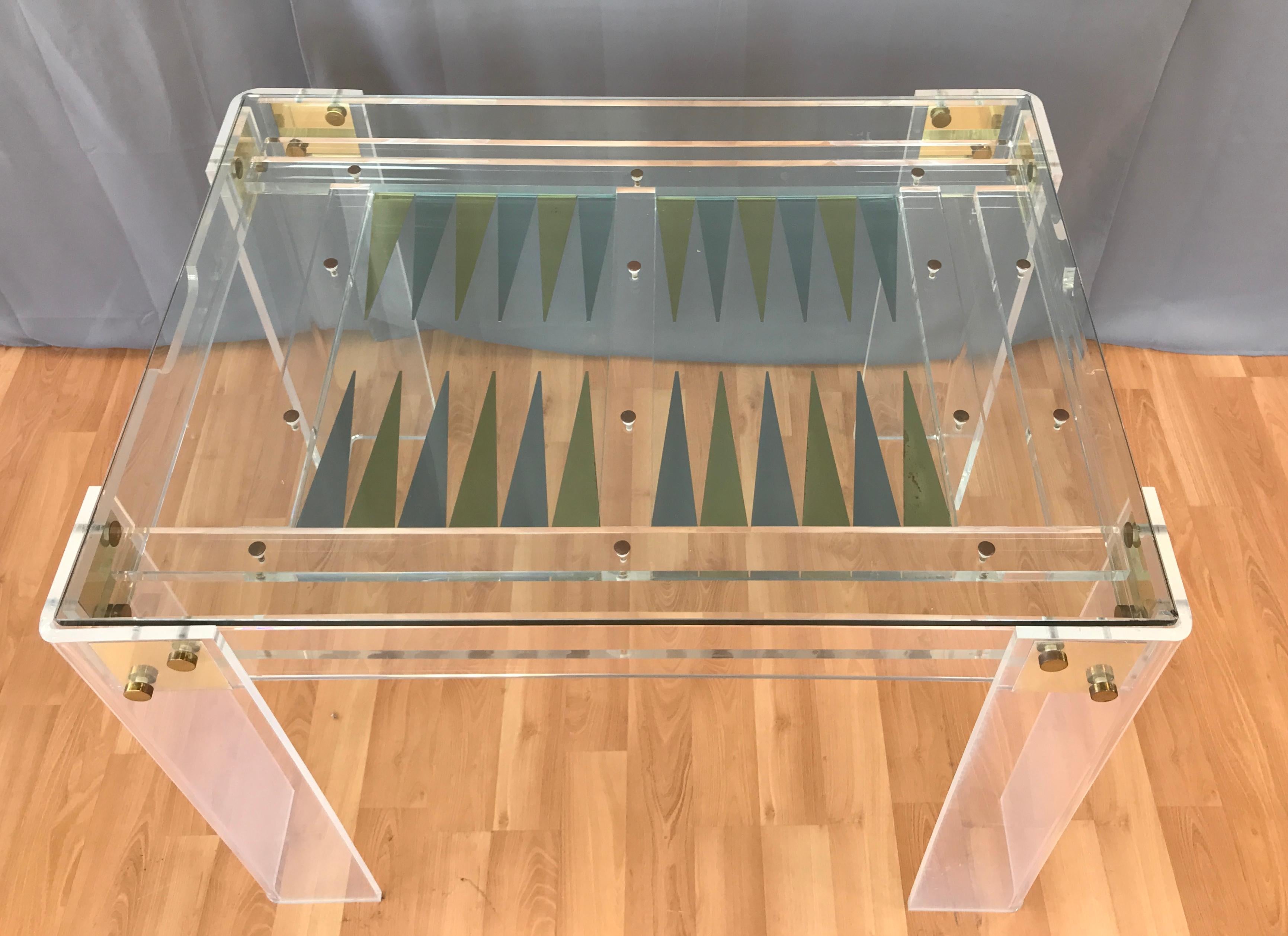 Lucite and Brass Backgammon Game Table in the Manner of Charles Jones ...
