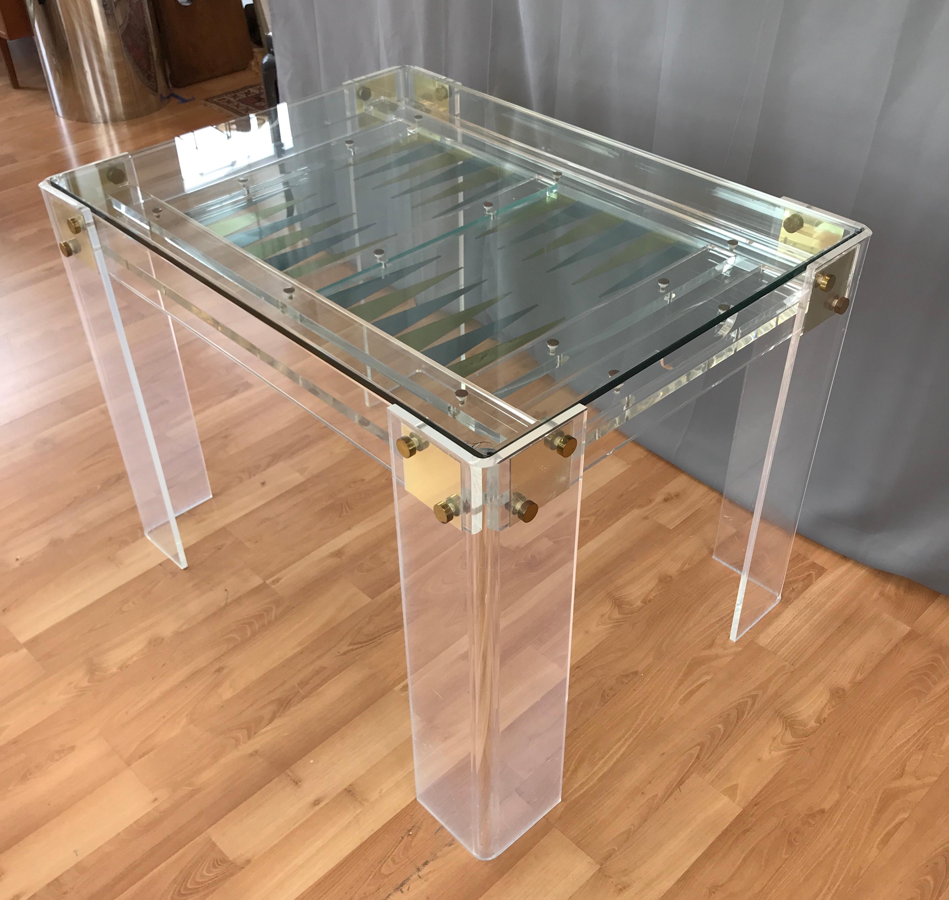 Lucite and Brass Backgammon Game Table in the Manner of Charles Jones ...