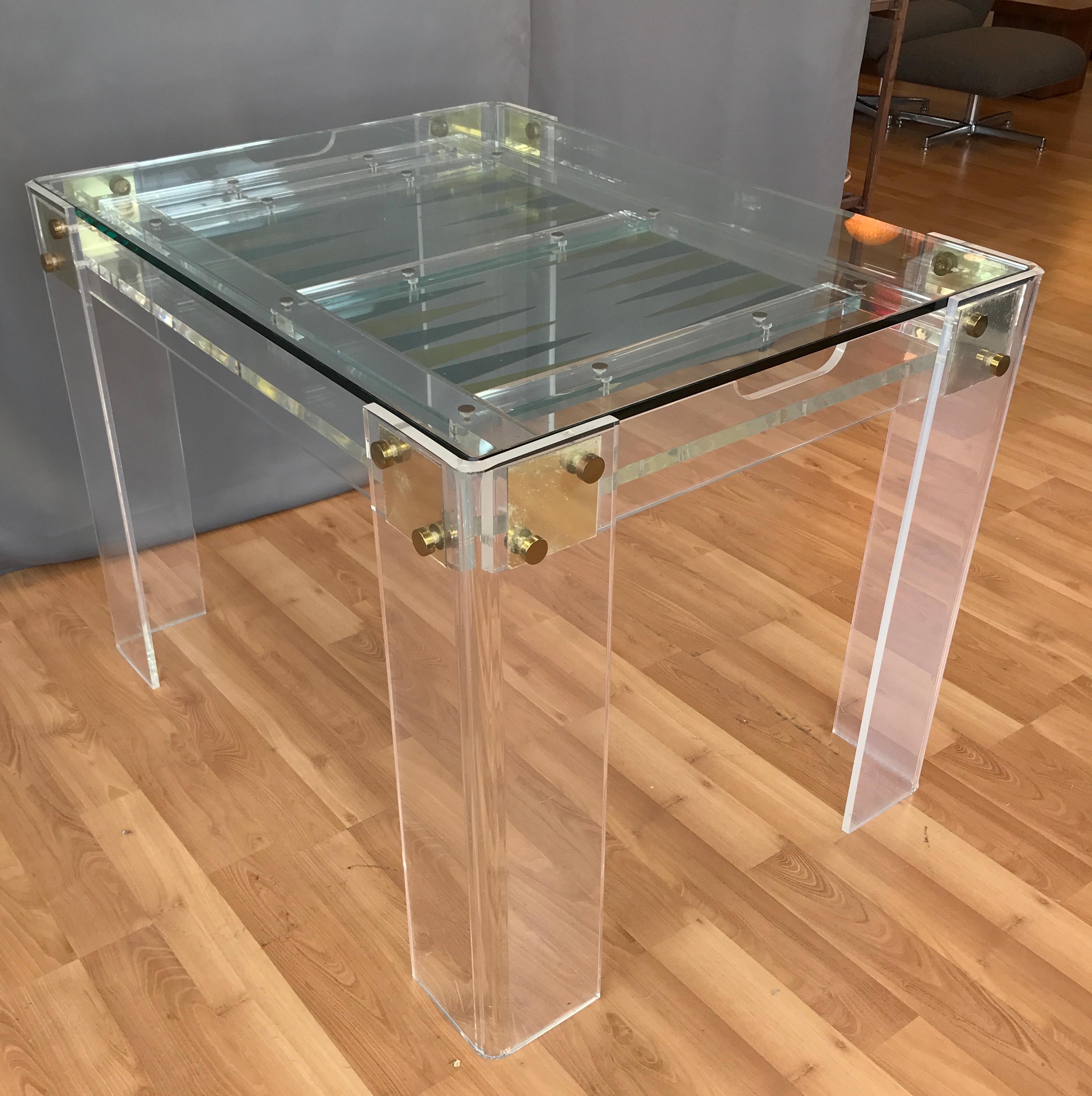 Lucite and Brass Backgammon Game Table in the Manner of Charles Jones at 1stDibs | lucite game table