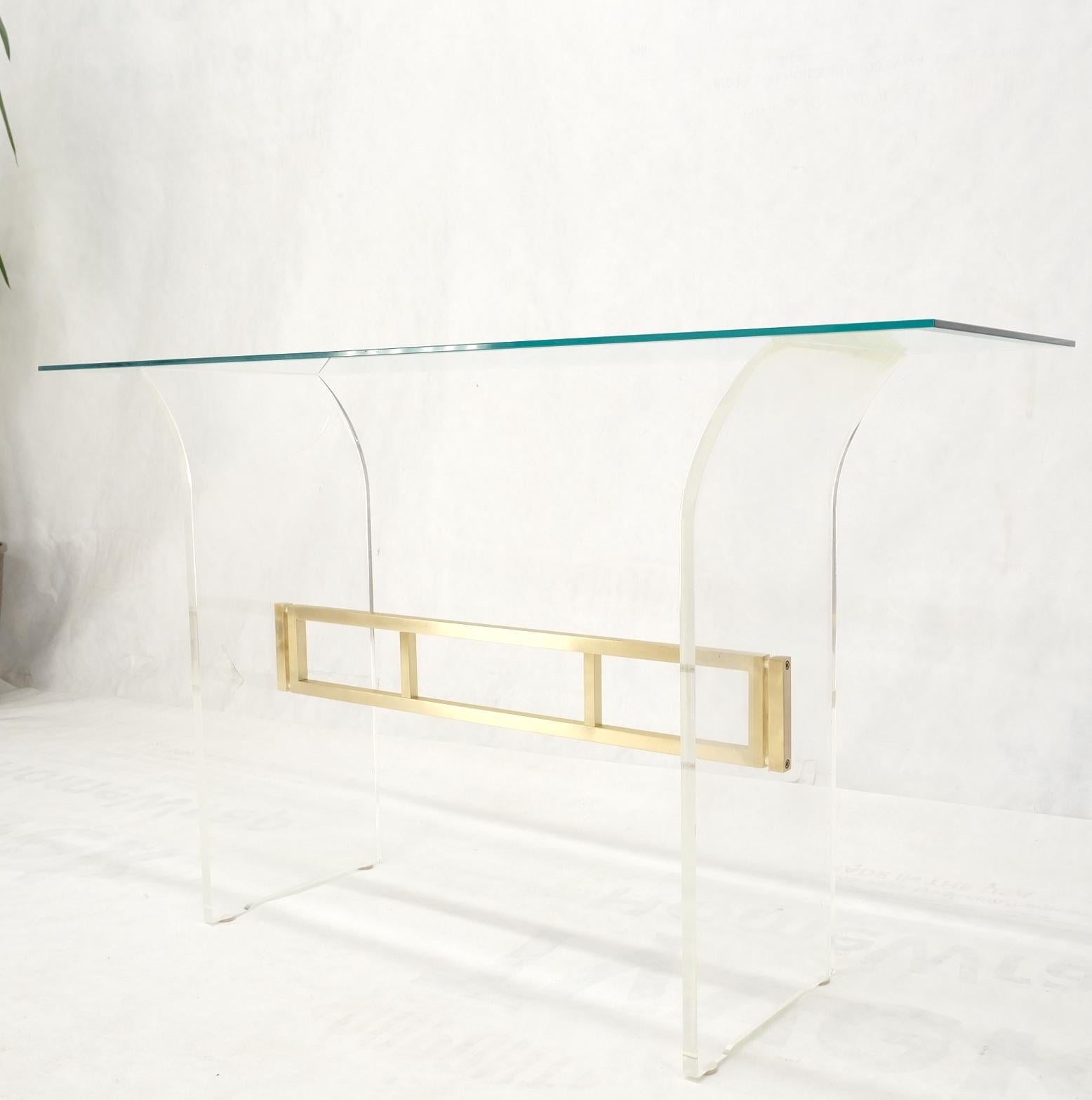 Lucite & brass base glass top console sofa table Mid-Century Modern mint
Glass measures 1/2'' in thickness.
