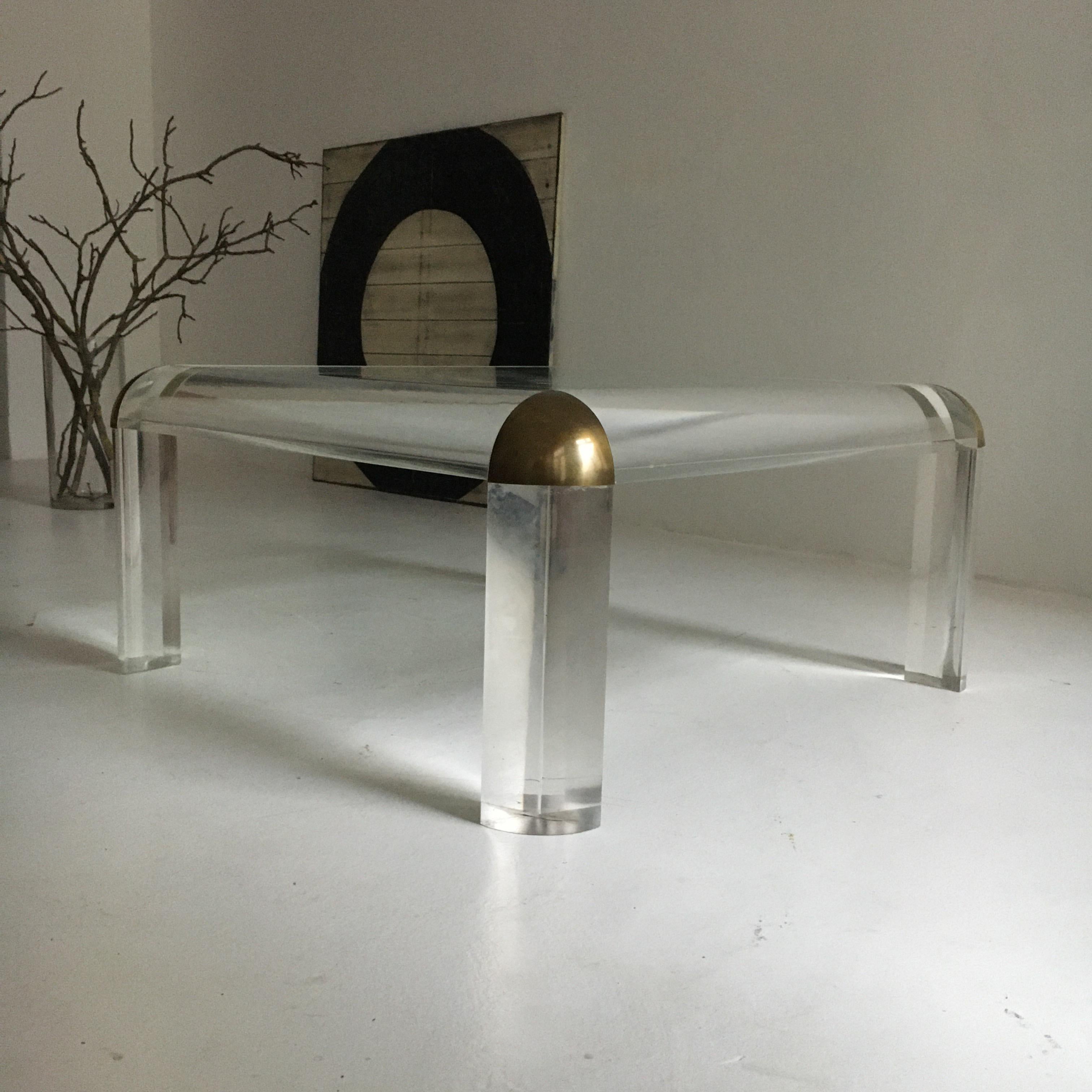 Lucite Brass Coffee Table Karl Springer Style, Italy, 1970s 4