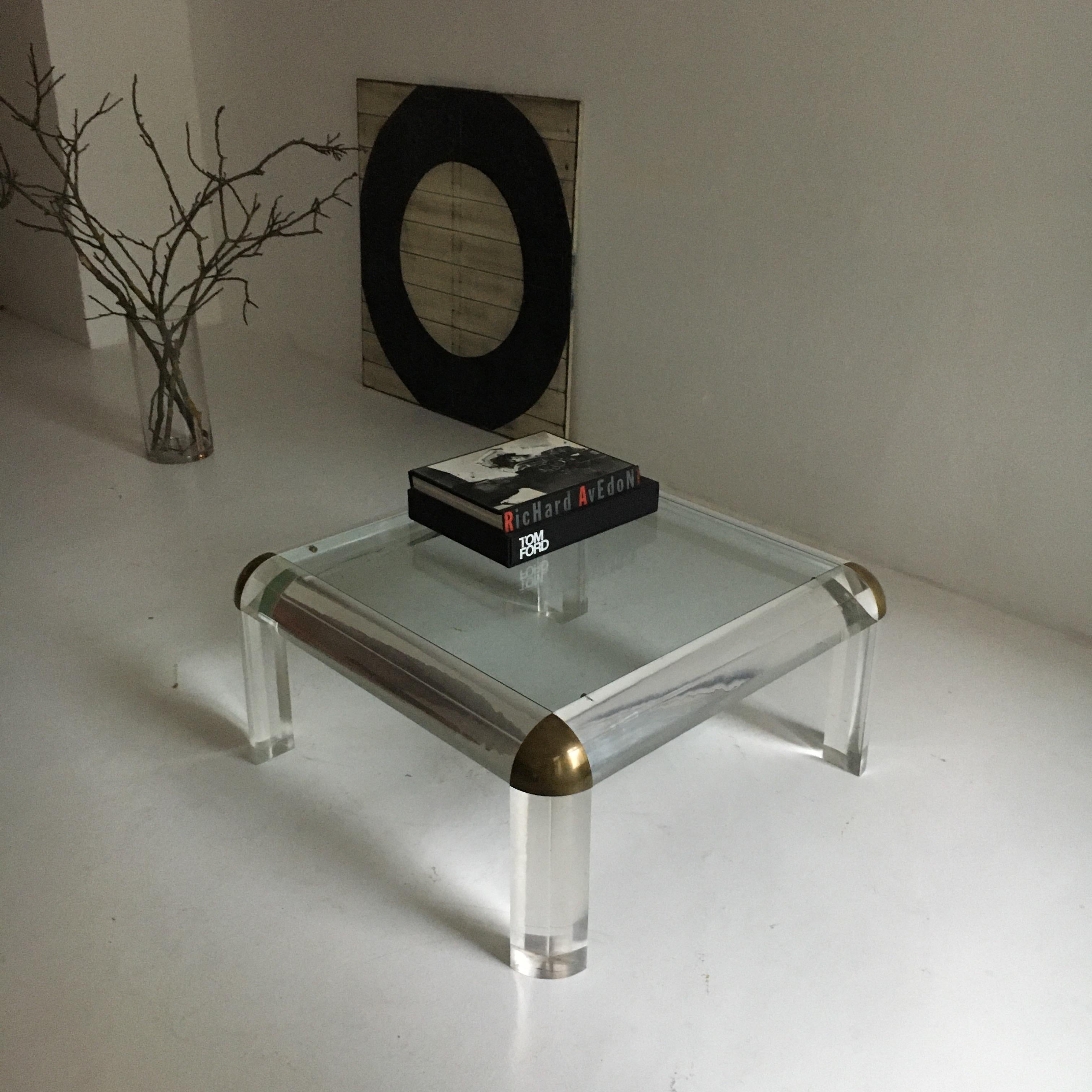 Lucite Brass Coffee Table Karl Springer Style, Italy, 1970s 5