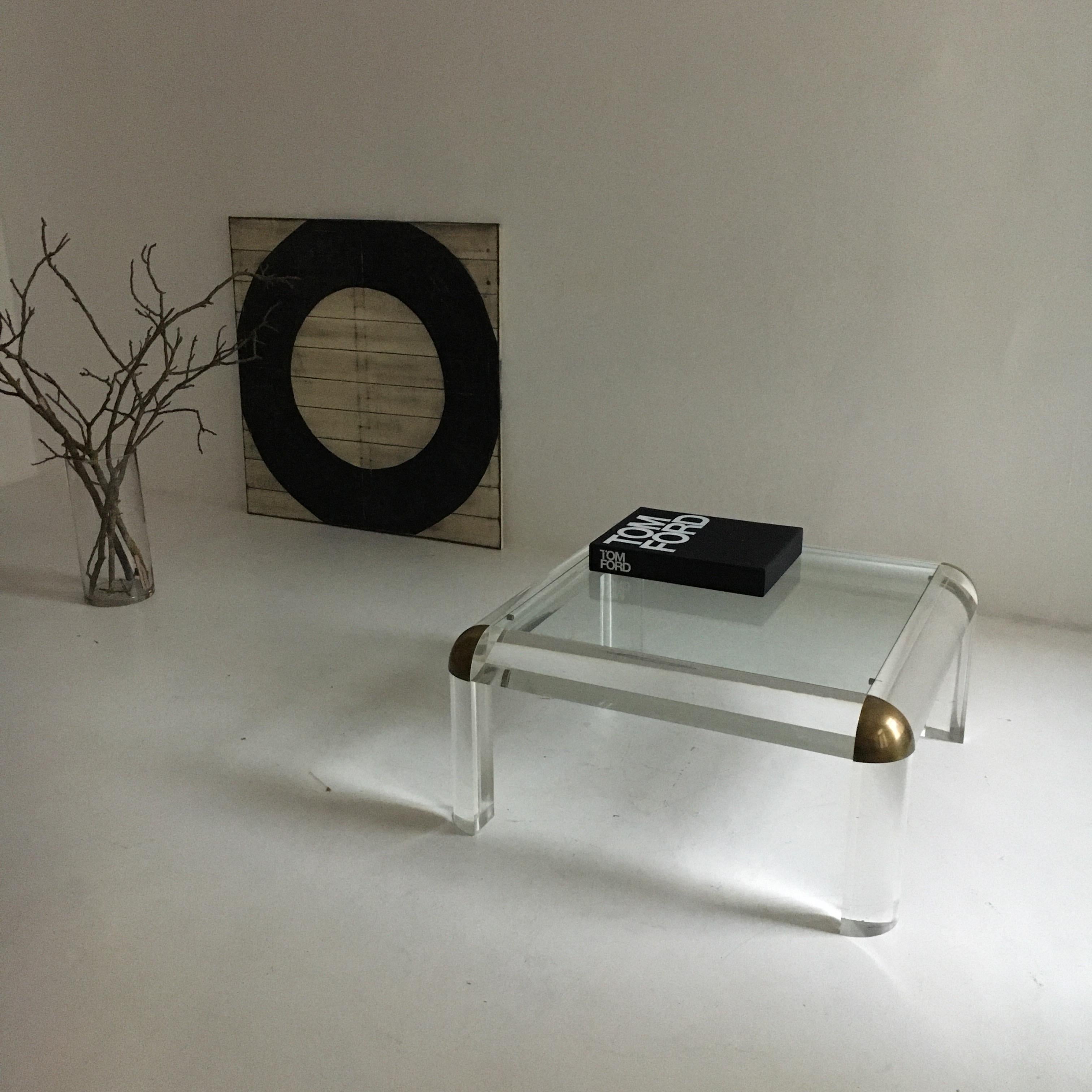 Lucite Brass Coffee Table Karl Springer Style, Italy, 1970s 7