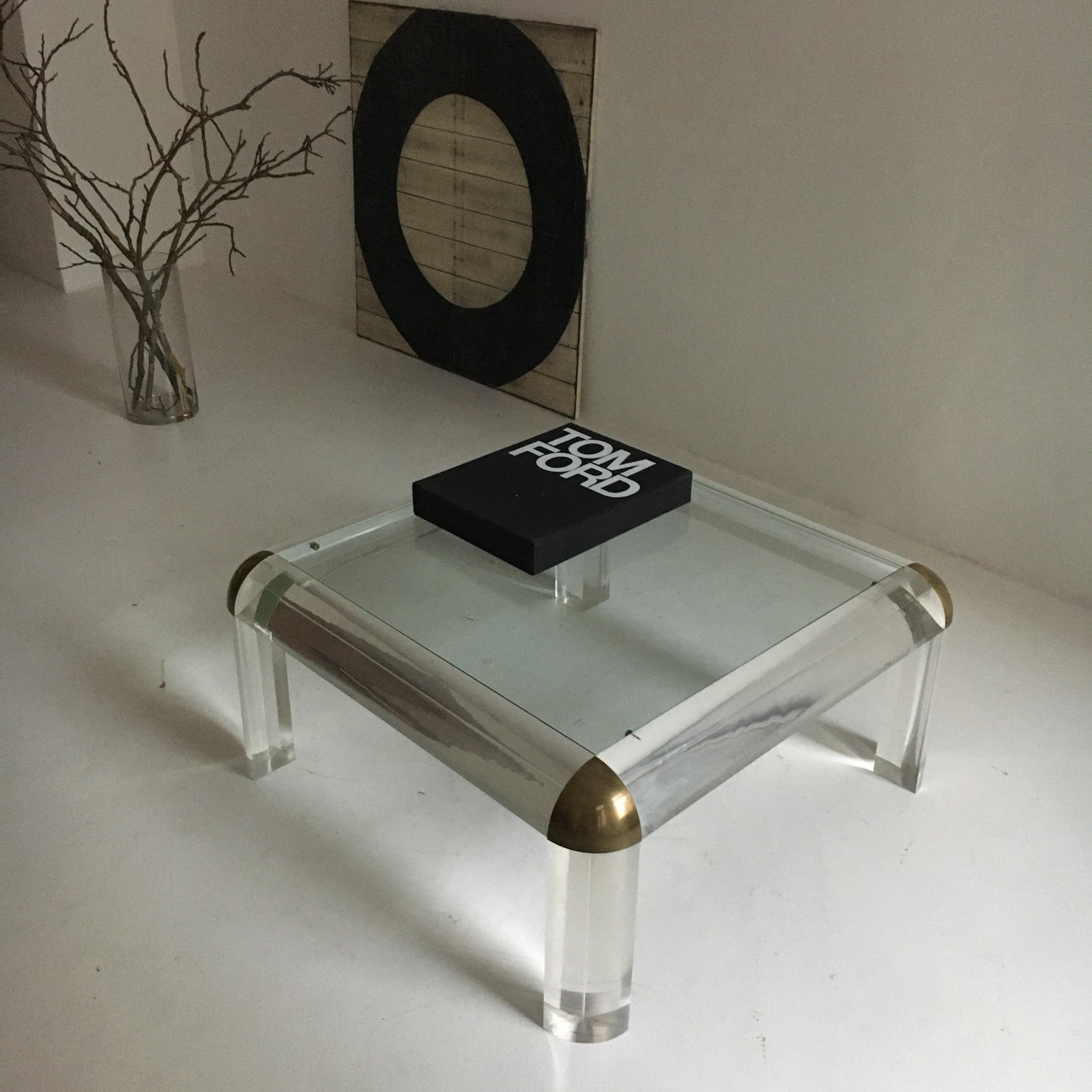 Lucite Brass Coffee Table Karl Springer Style, Italy, 1970s 8