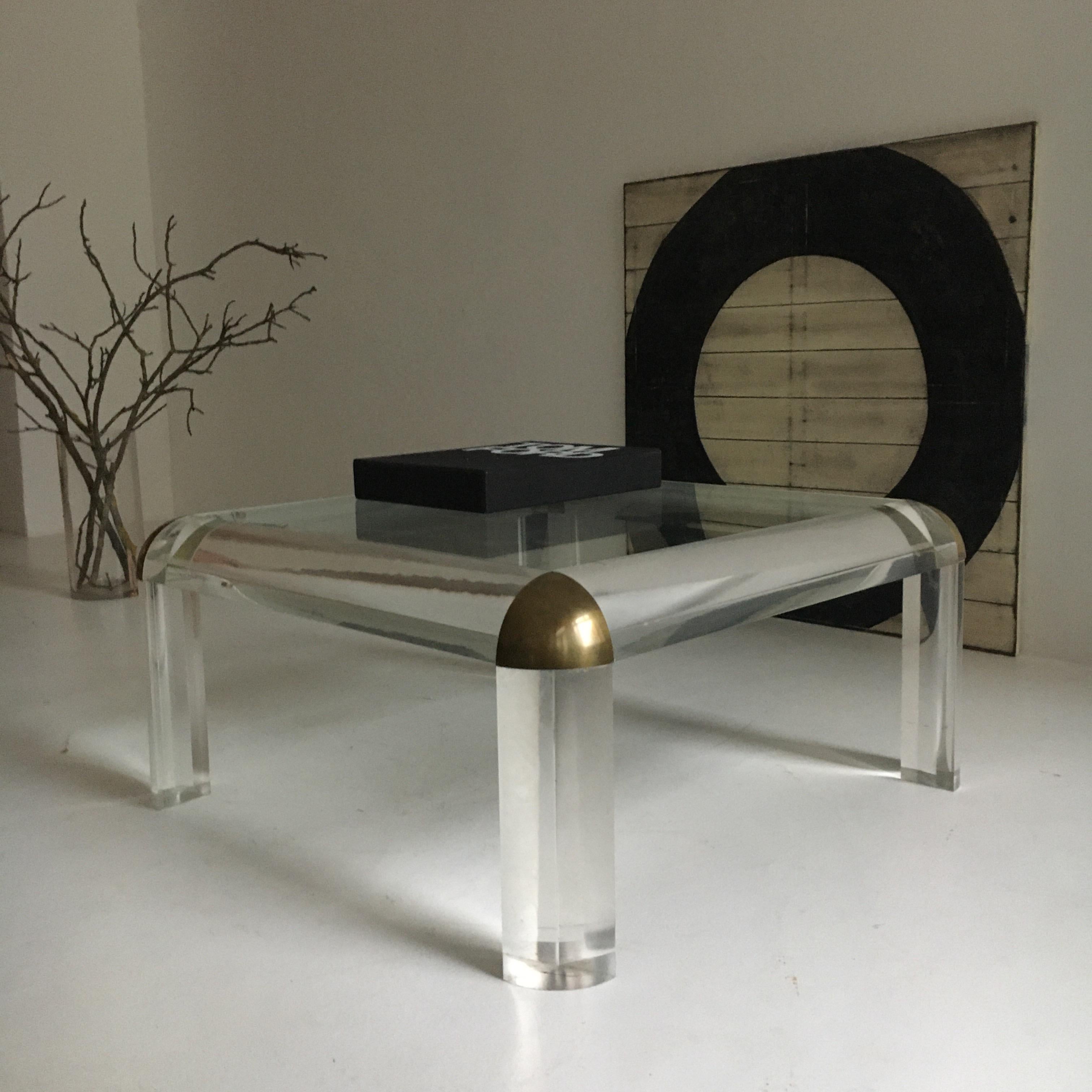 Lucite Brass Coffee Table Karl Springer Style, Italy, 1970s 11