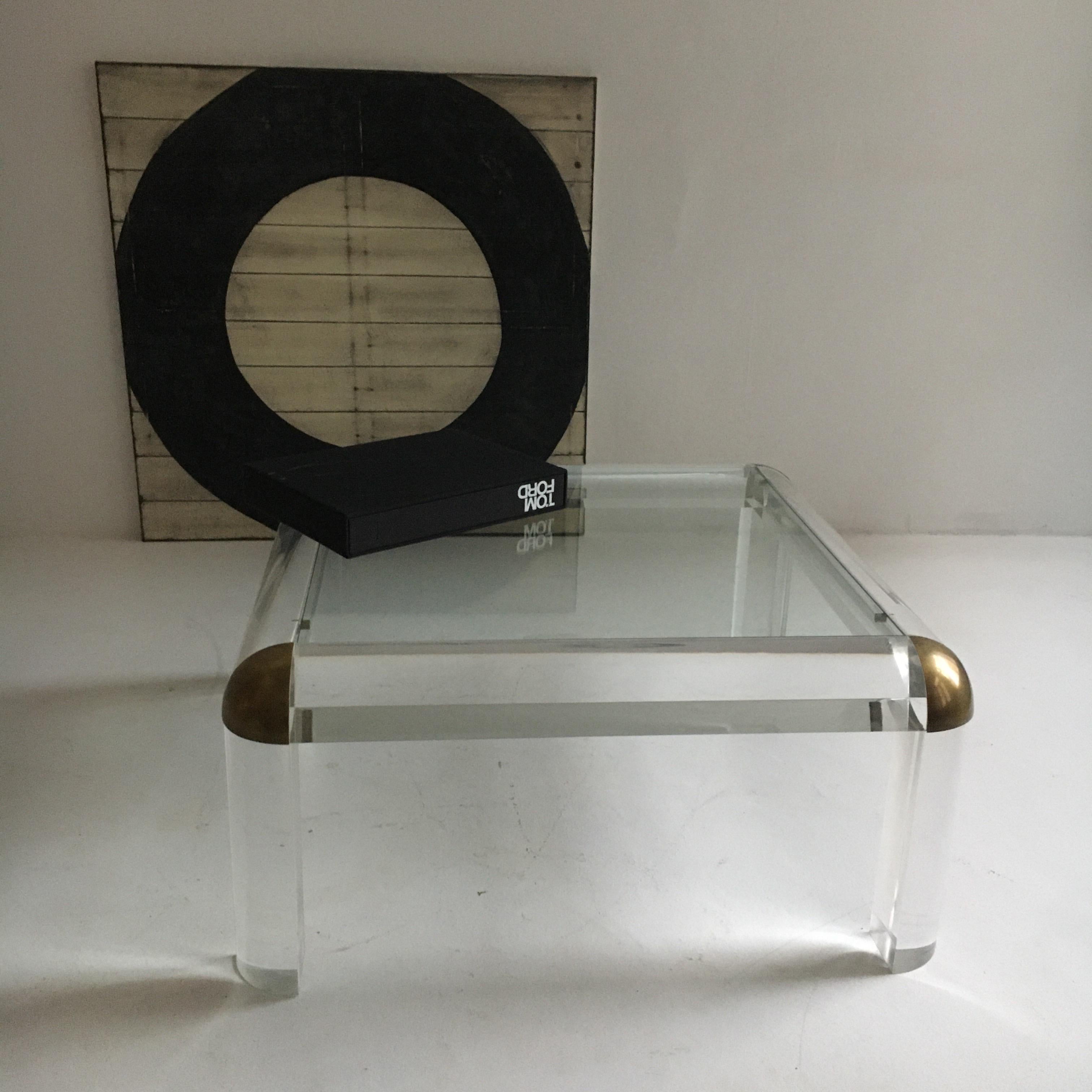 Lucite Brass Coffee Table Karl Springer Style, Italy, 1970s 12