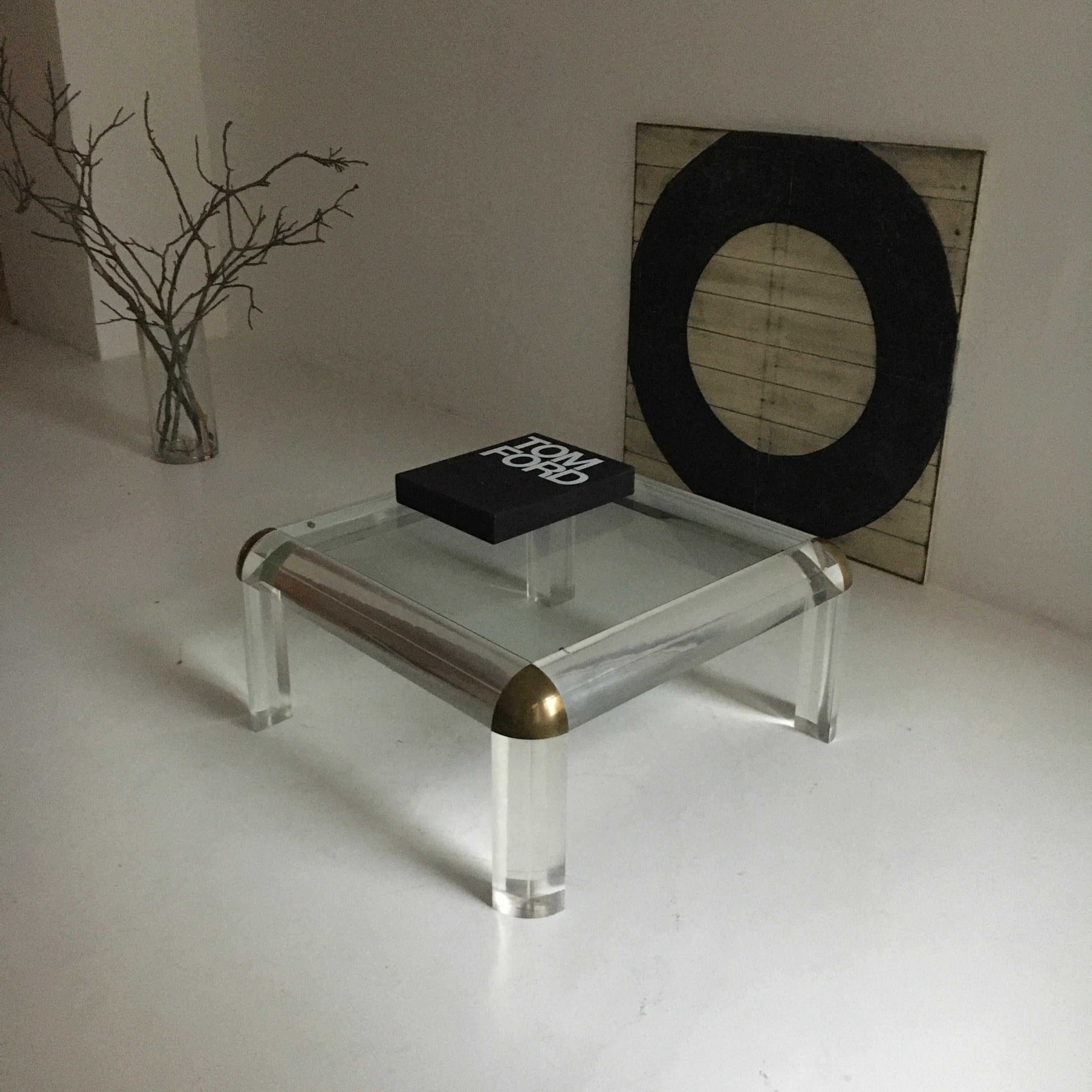 Lucite Brass Coffee Table Karl Springer Style, Italy, 1970s 13
