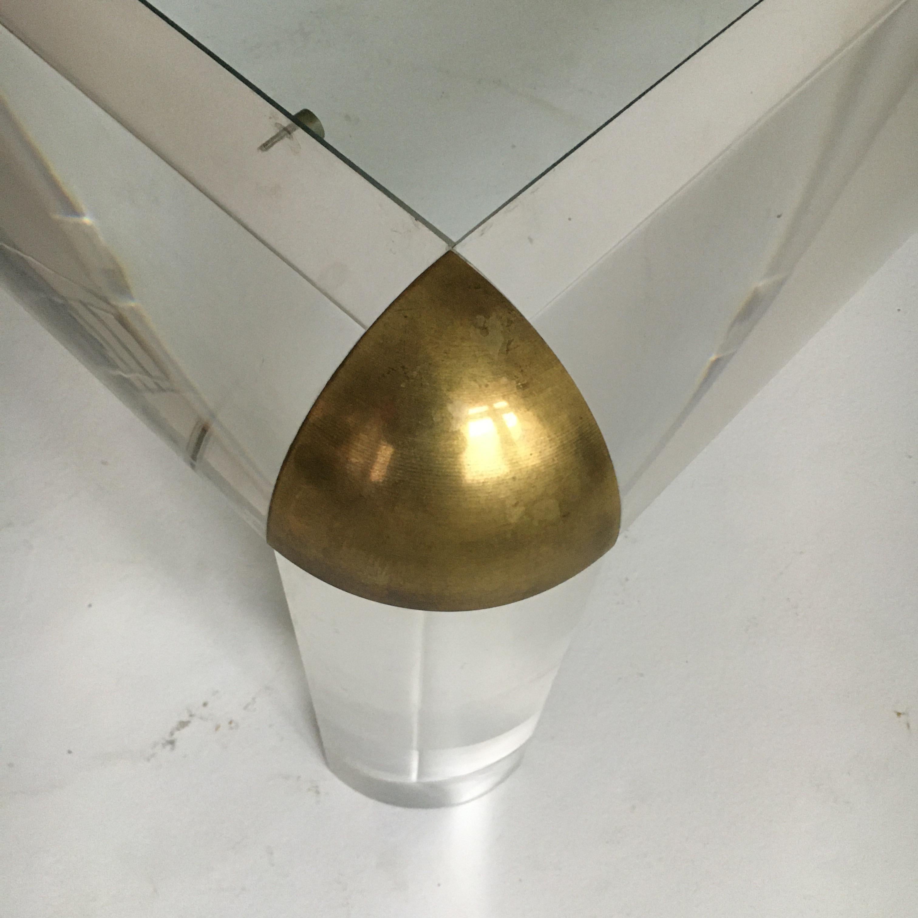 Lucite brass coffee table Karl Springer style, Italy, 1970s.