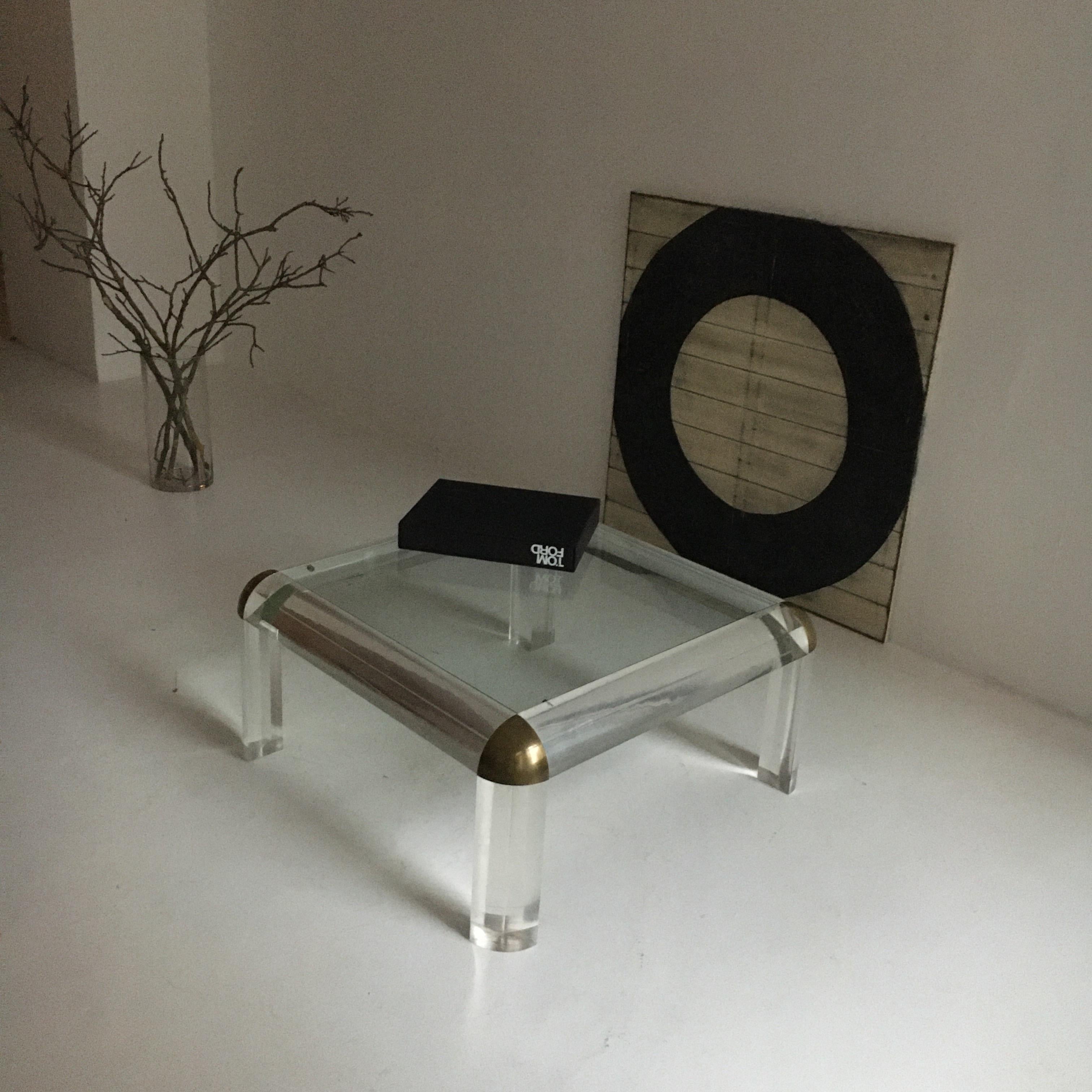 Lucite Brass Coffee Table Karl Springer Style, Italy, 1970s 14