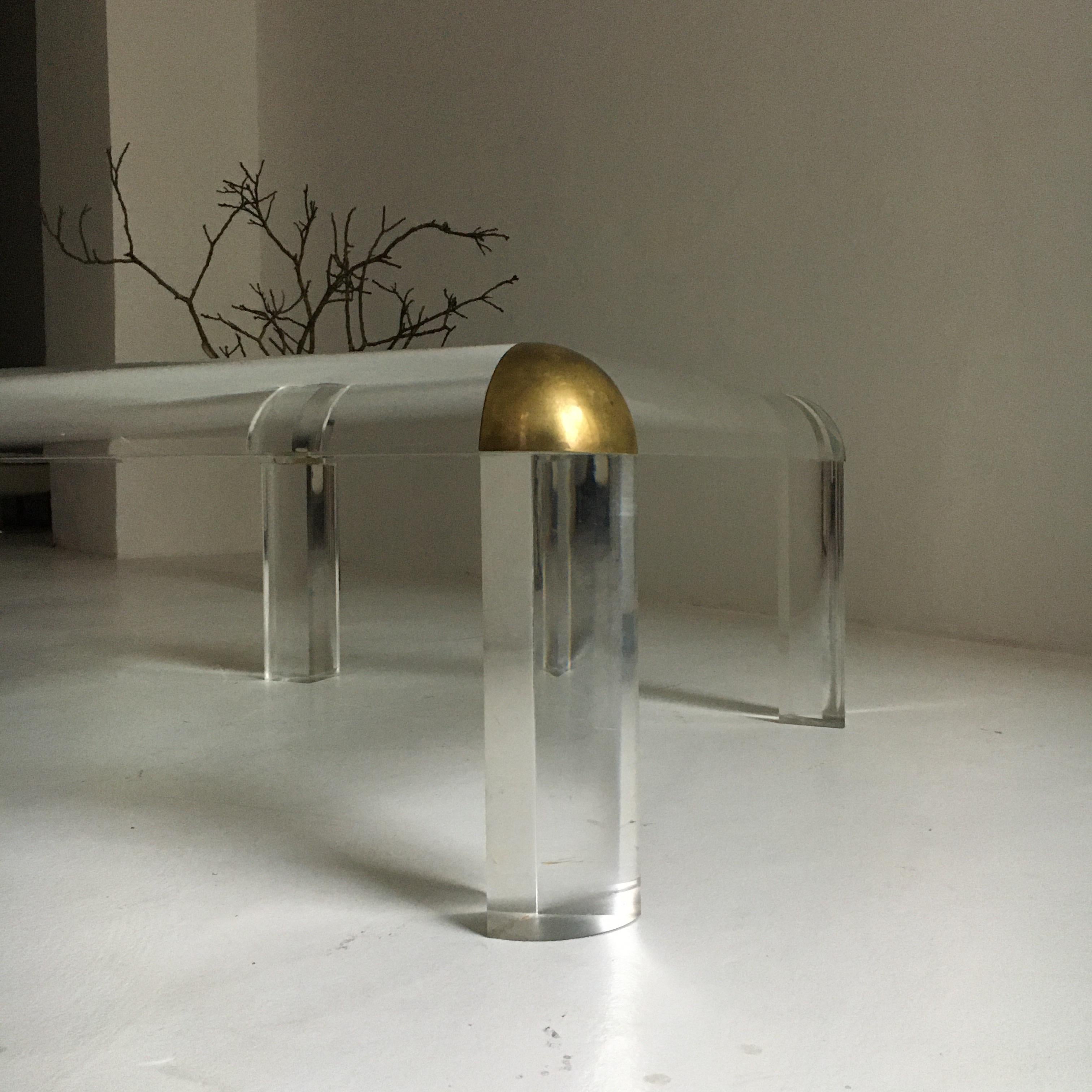 Lucite Brass Coffee Table Karl Springer Style, Italy, 1970s In Good Condition In Vienna, AT
