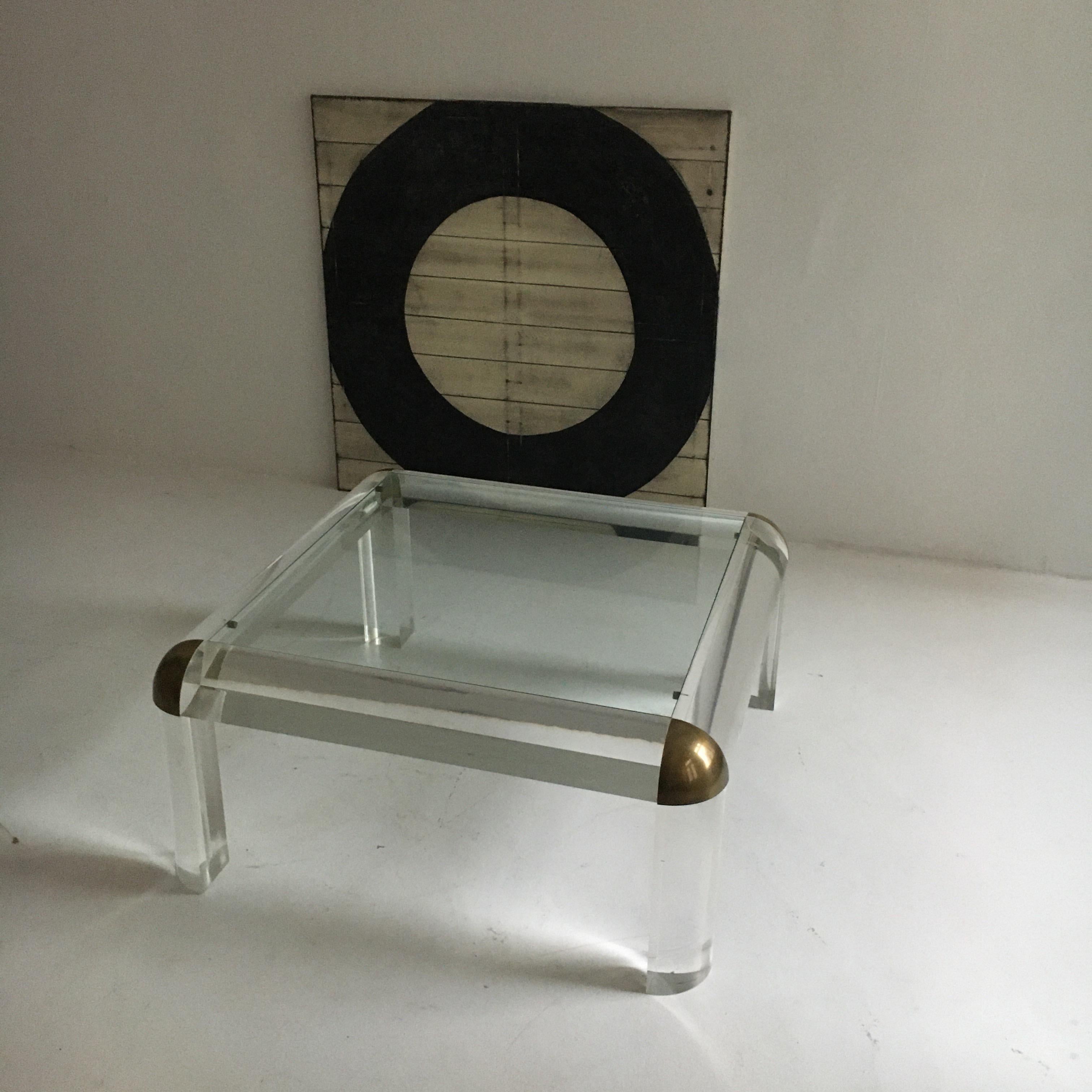 Lucite Brass Coffee Table Karl Springer Style, Italy, 1970s 2