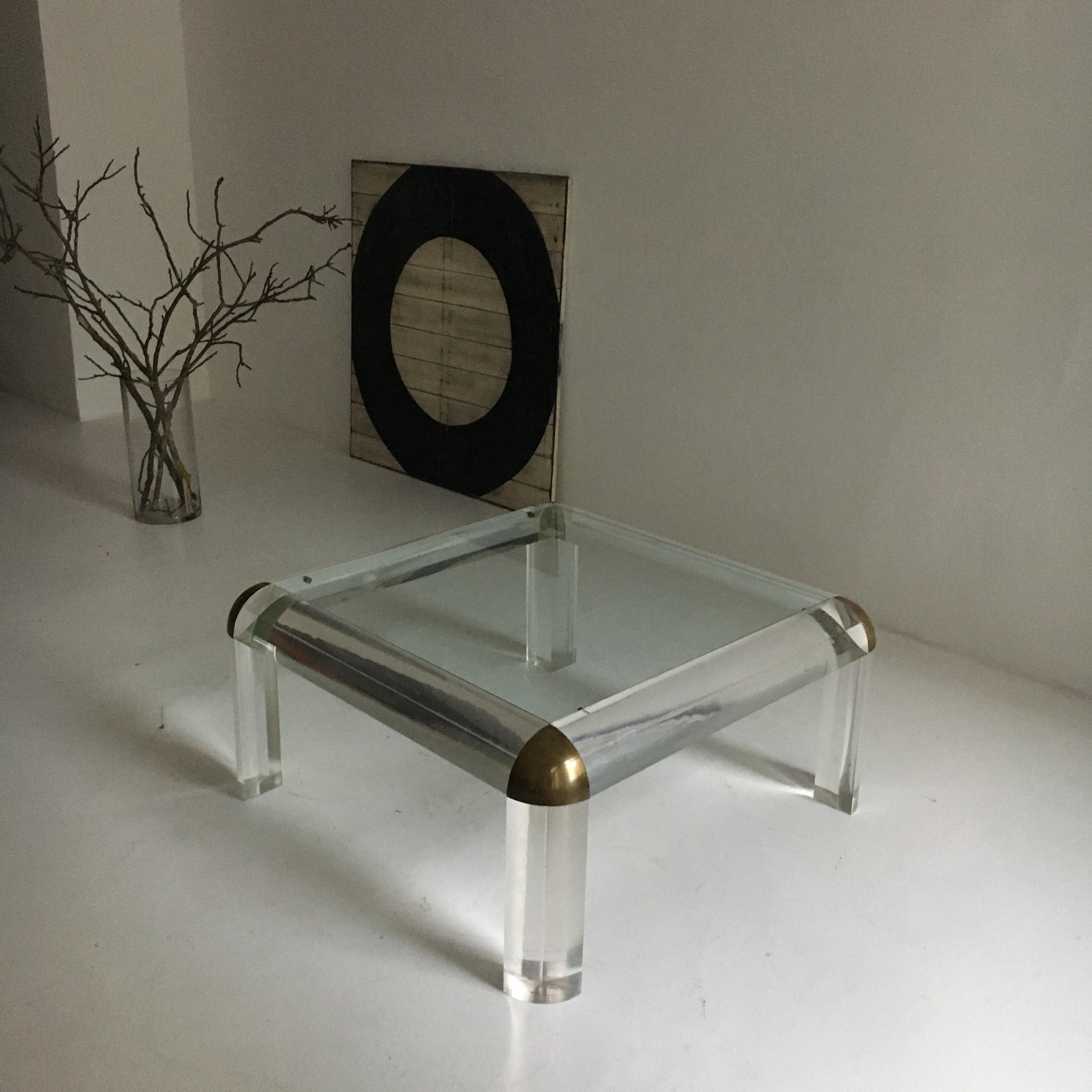 Lucite Brass Coffee Table Karl Springer Style, Italy, 1970s 3