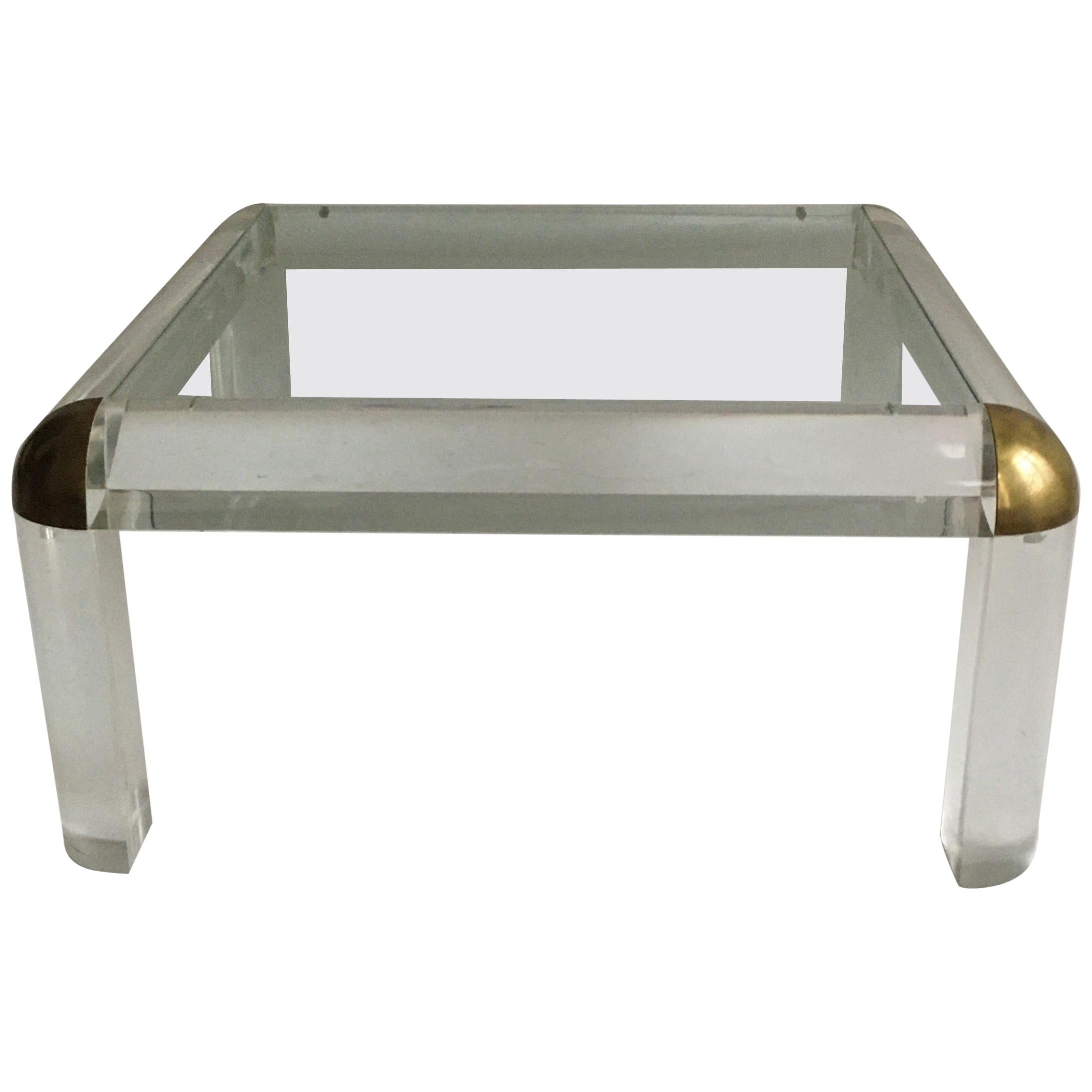 Lucite Brass Coffee Table Karl Springer Style, Italy, 1970s