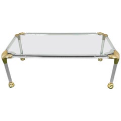 Lucite and Brass Coffee Table with Snake Head Details, Italy, 1970s