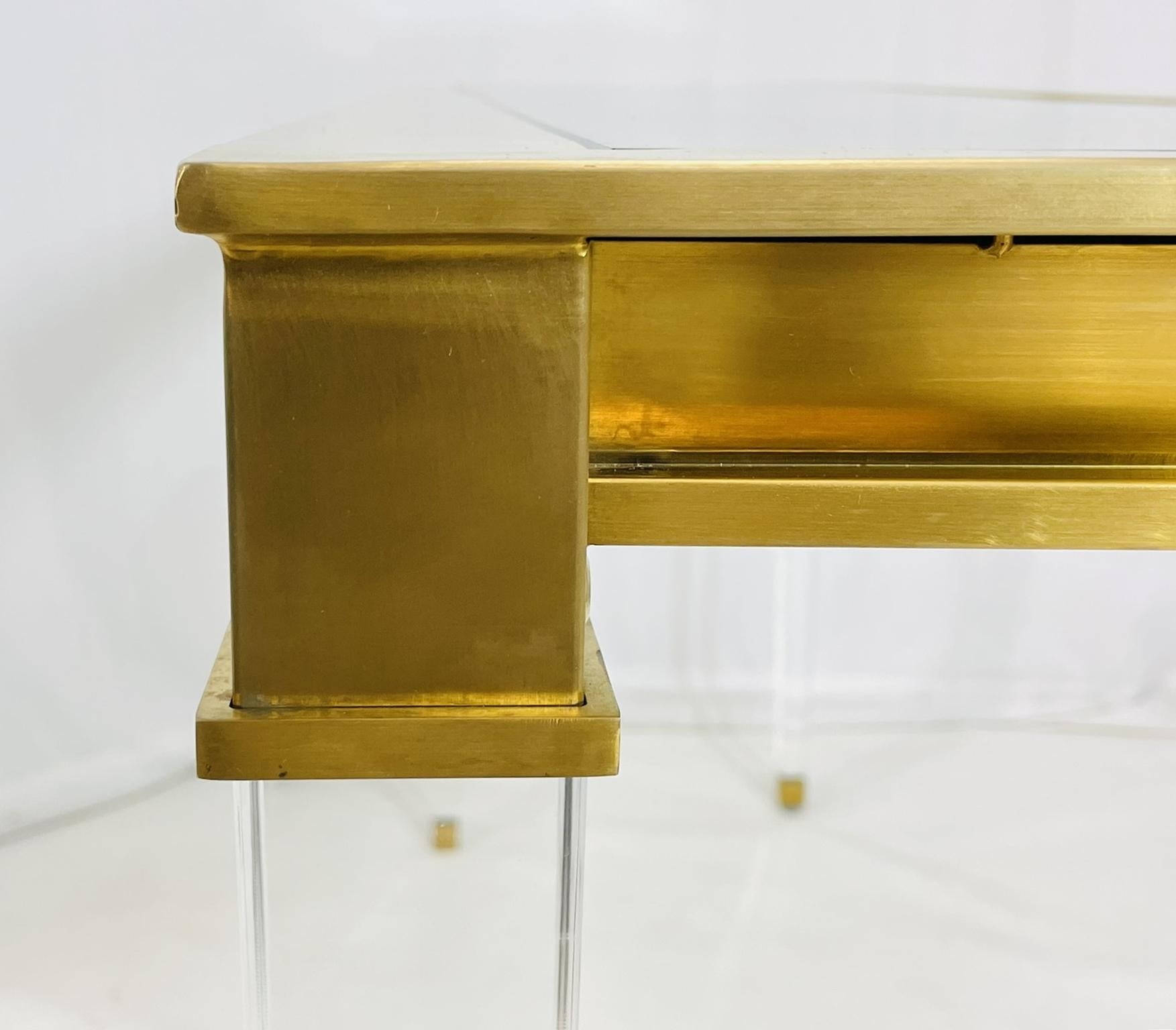 Lucite & Brass Console Table With Glass Top after Charles Hollis Jones. For Sale 3