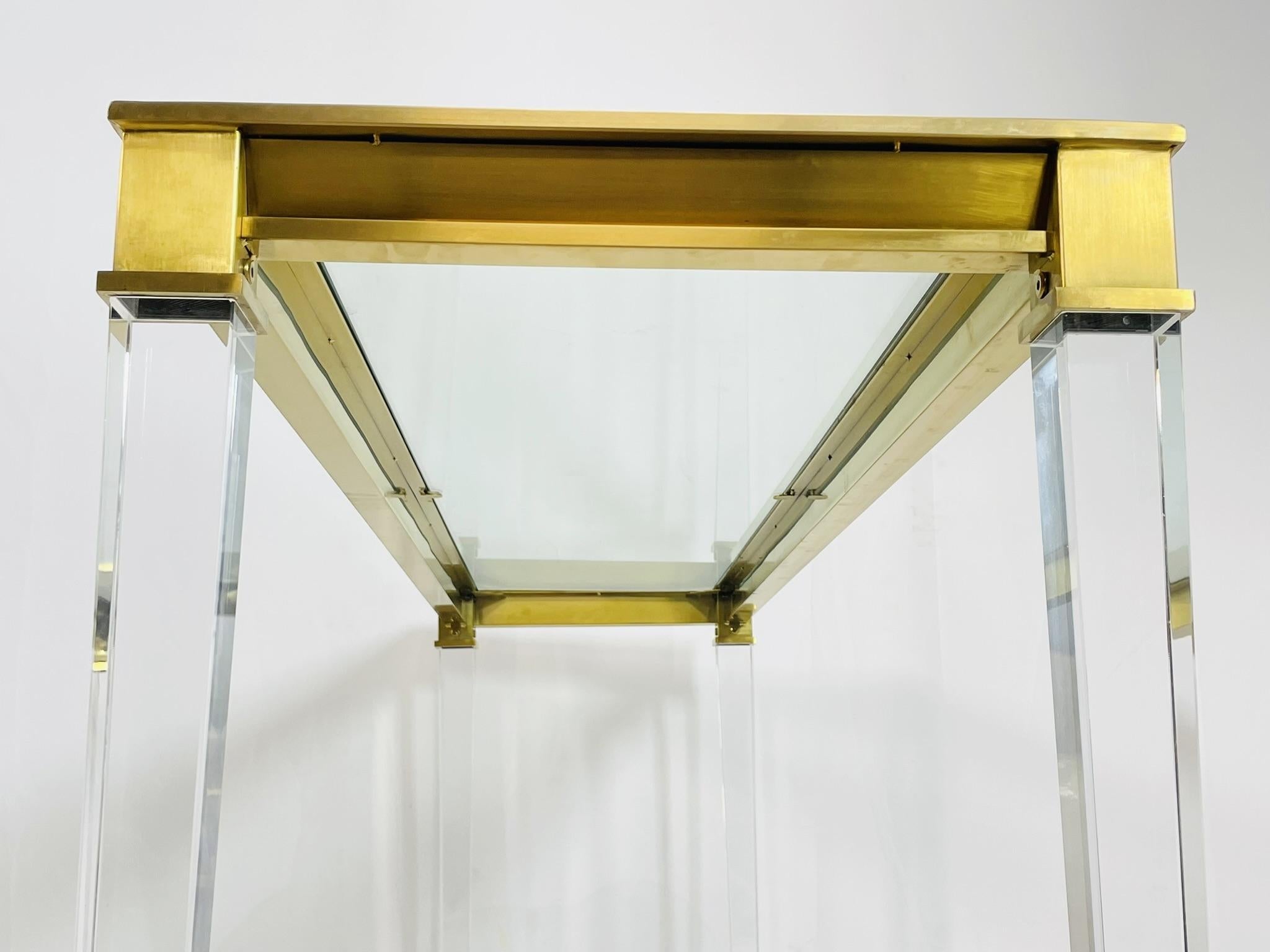 Lucite & Brass Console Table With Glass Top after Charles Hollis Jones. For Sale 4