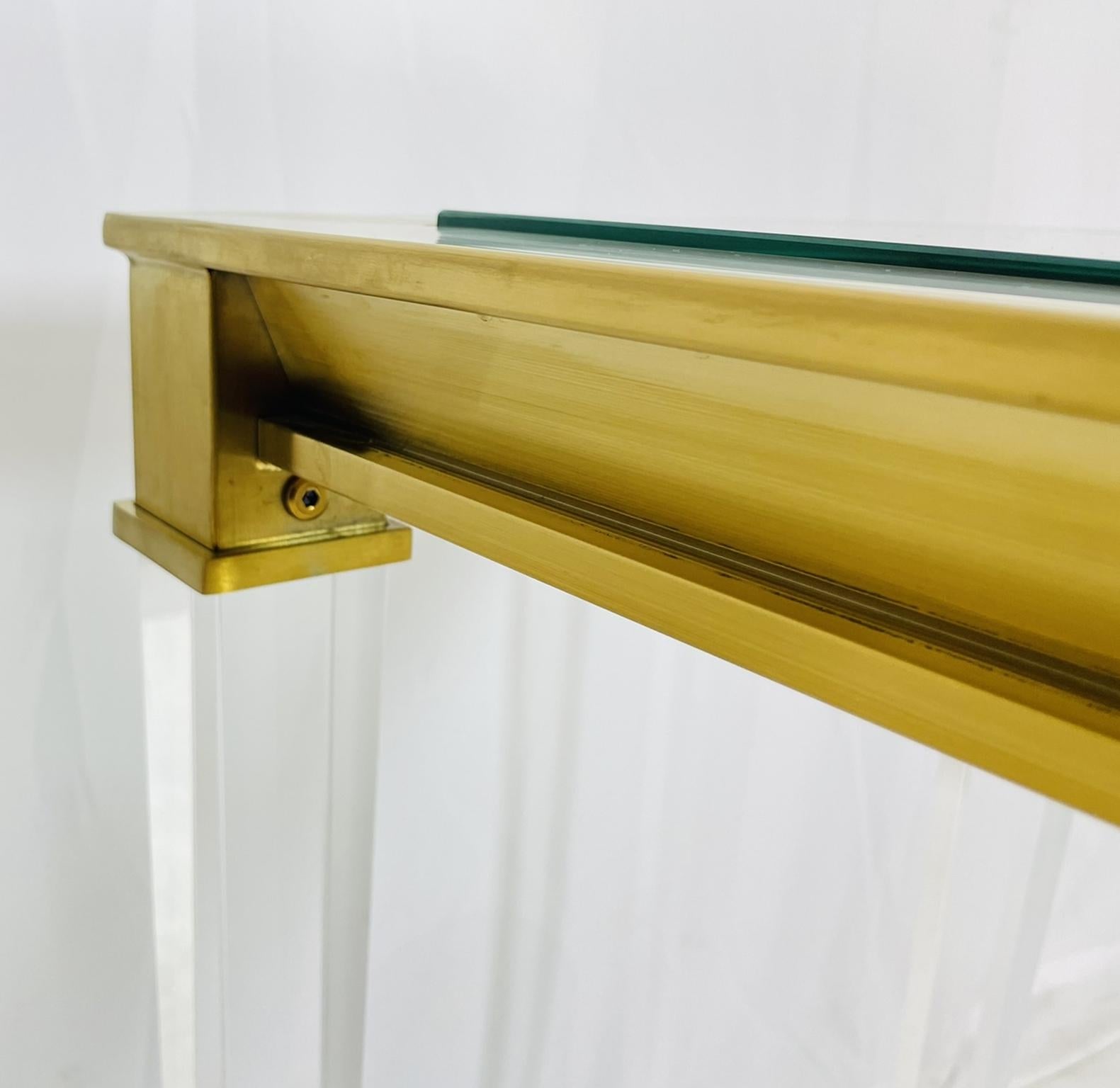 Lucite & Brass Console Table With Glass Top after Charles Hollis Jones. For Sale 5