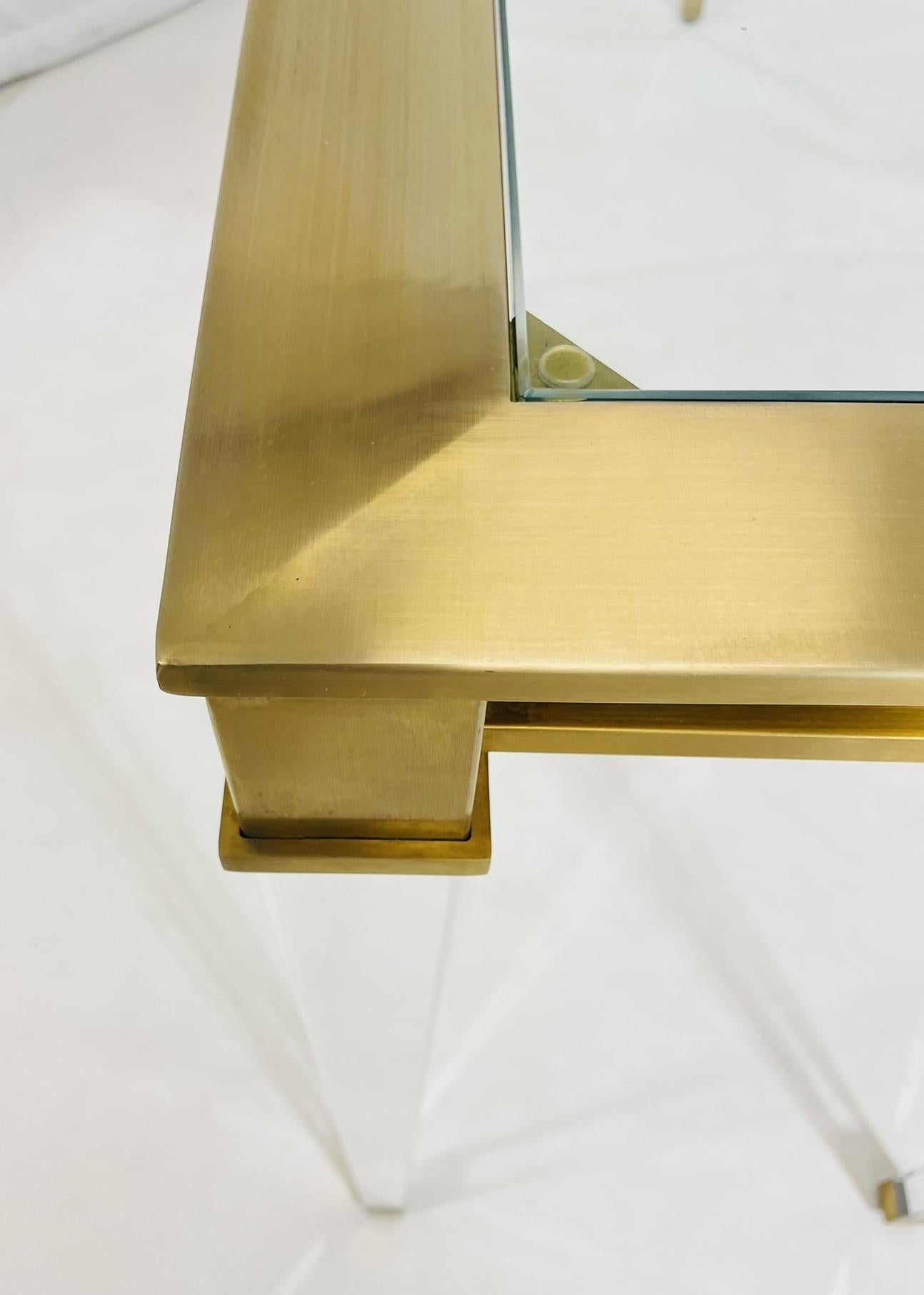 Lucite & Brass Console Table With Glass Top after Charles Hollis Jones. For Sale 6