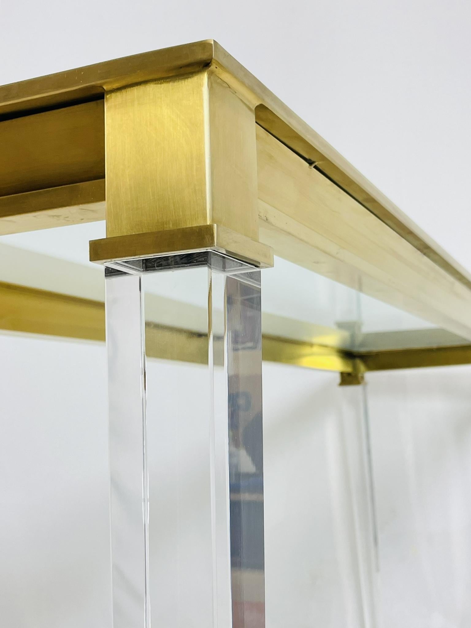 Lucite & Brass Console Table With Glass Top after Charles Hollis Jones. For Sale 1