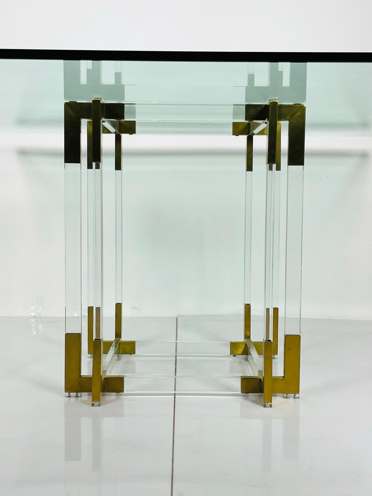 Hand-Crafted Lucite & Brass Dining Table by Charles Hollis Jones, Usa 1960s For Sale
