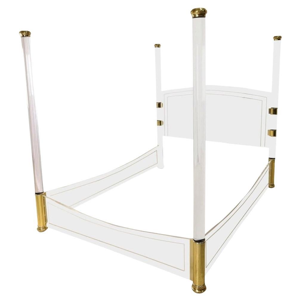Lucite & Brass Four Poster Queen Size Bed after Charles Hollis Jones