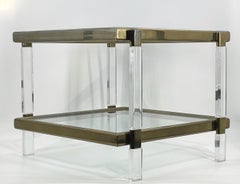 Lucite, Brass & Glass 2 Tier Table by Charles Hollis Jones