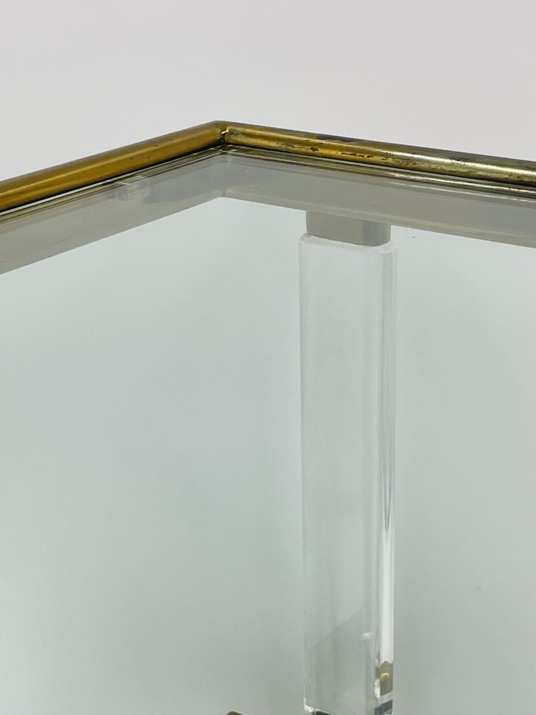 Plated Lucite, Brass & Glass 2 Tier Table by Charles Hollis Jones For Sale