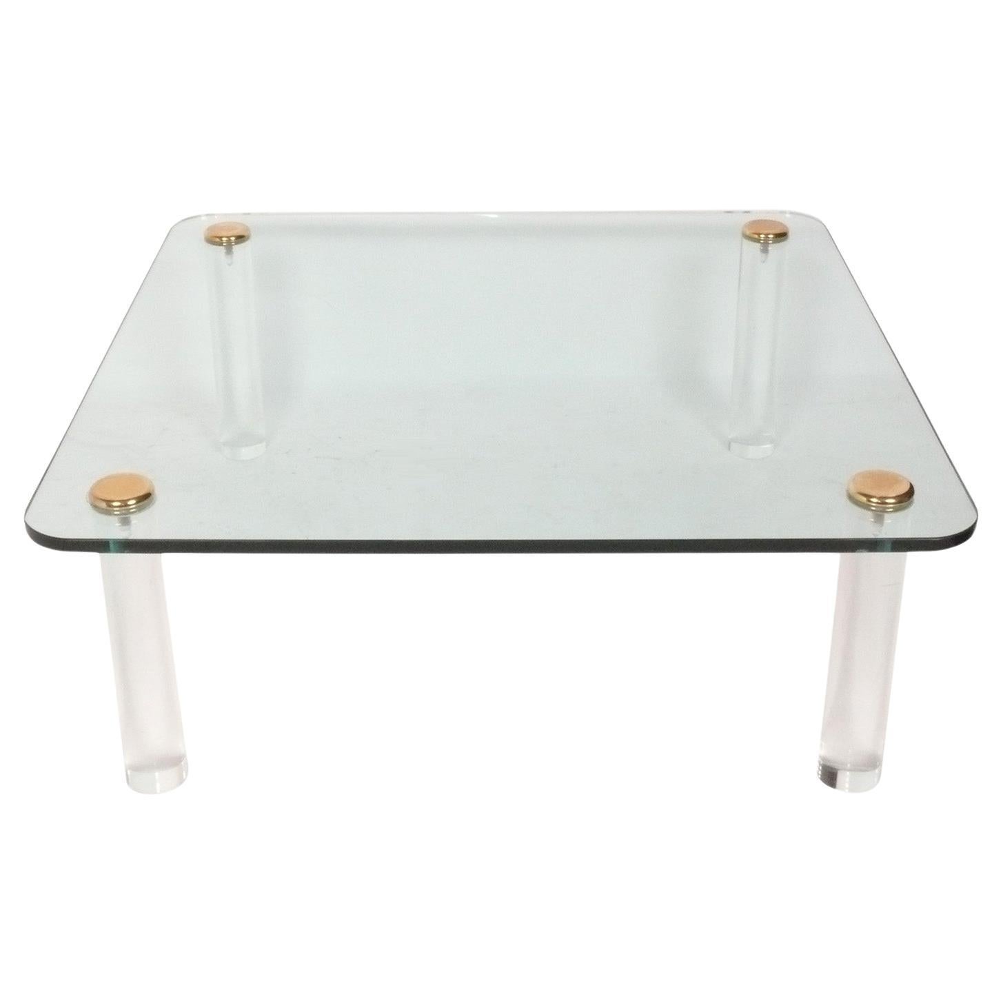 Lucite Brass Glass Coffee Table by Leon Rosen for Pace Mid Century Modern 42x16