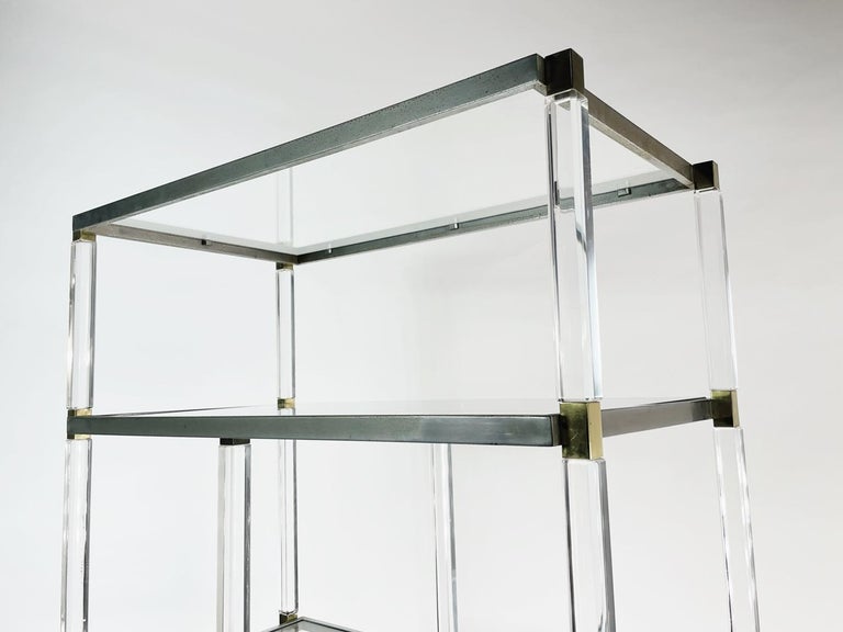 Lucite, Brass, Glass & Nickel Display Cabinet by Charles Hollis Jones For Sale 7