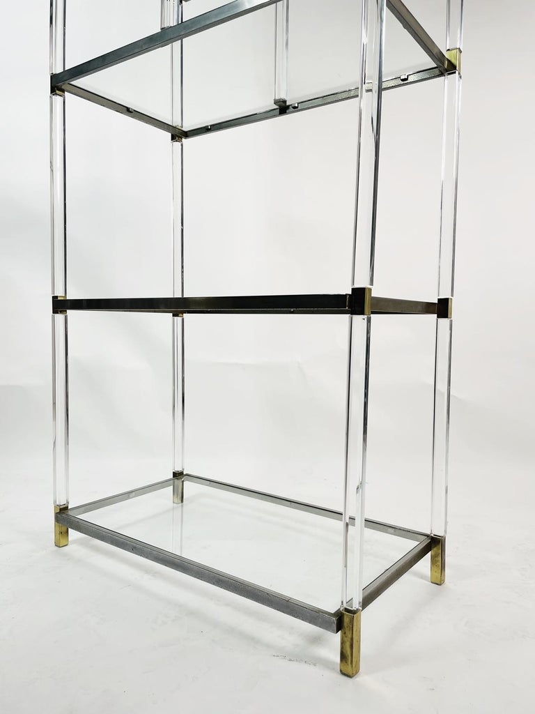 Lucite, Brass, Glass & Nickel Display Cabinet by Charles Hollis Jones For Sale 12