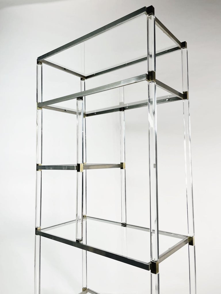 Mid-Century Modern Lucite, Brass, Glass & Nickel Display Cabinet by Charles Hollis Jones For Sale