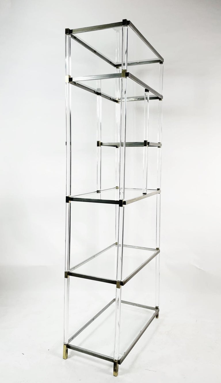 American Lucite, Brass, Glass & Nickel Display Cabinet by Charles Hollis Jones For Sale