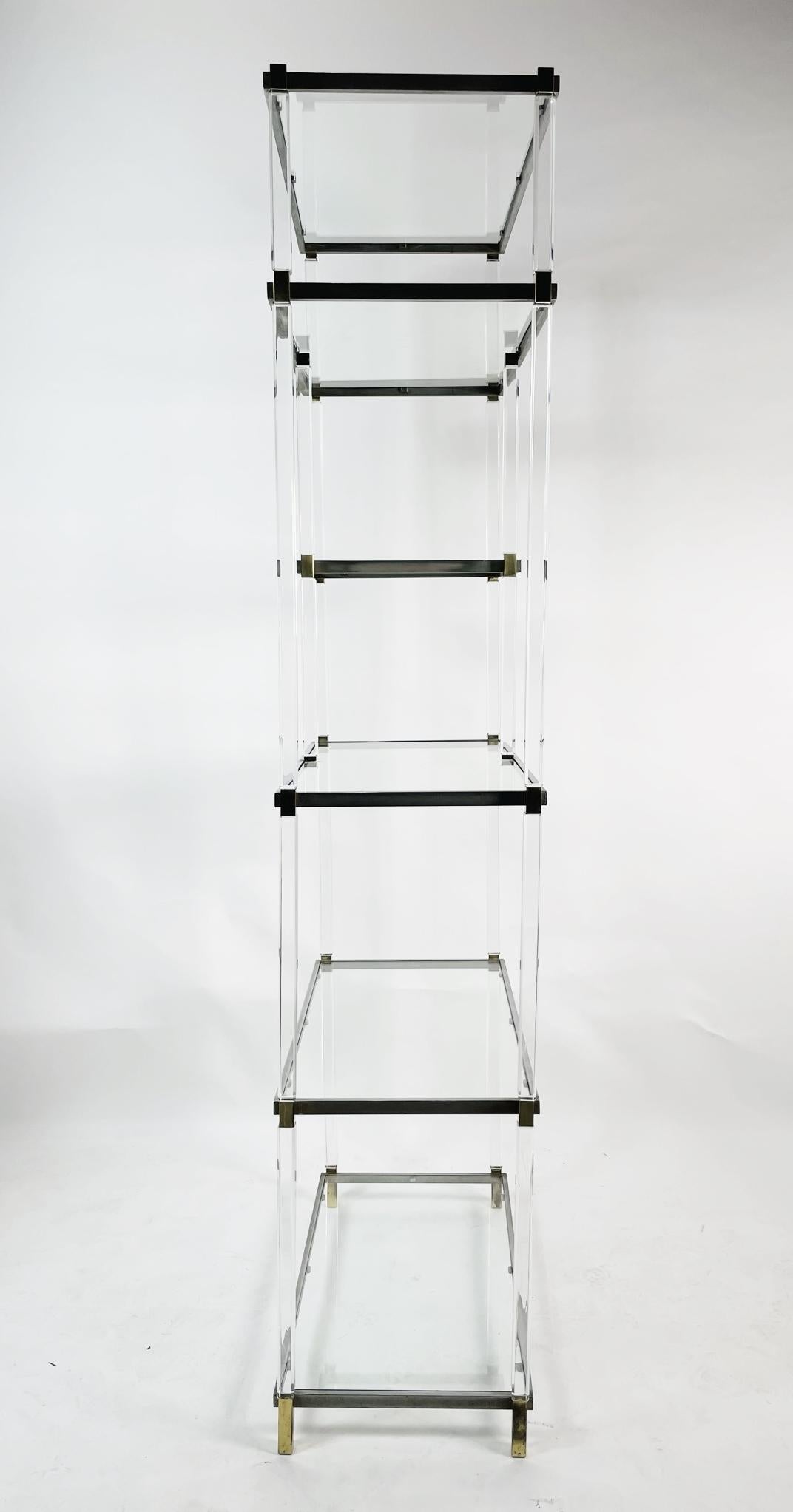 Lucite, Brass, Glass & Nickel Display Cabinet by Charles Hollis Jones In Fair Condition For Sale In Los Angeles, CA