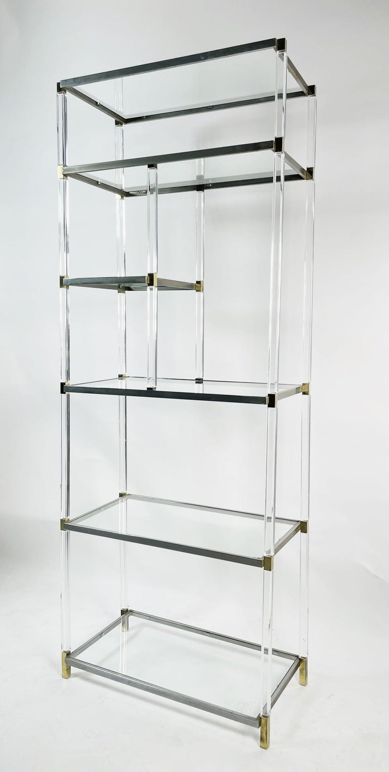 Mid-20th Century Lucite, Brass, Glass & Nickel Display Cabinet by Charles Hollis Jones For Sale