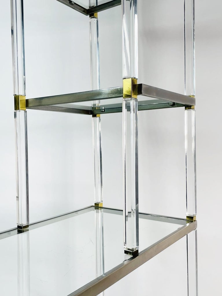 Lucite, Brass, Glass & Nickel Display Cabinet by Charles Hollis Jones For Sale 2