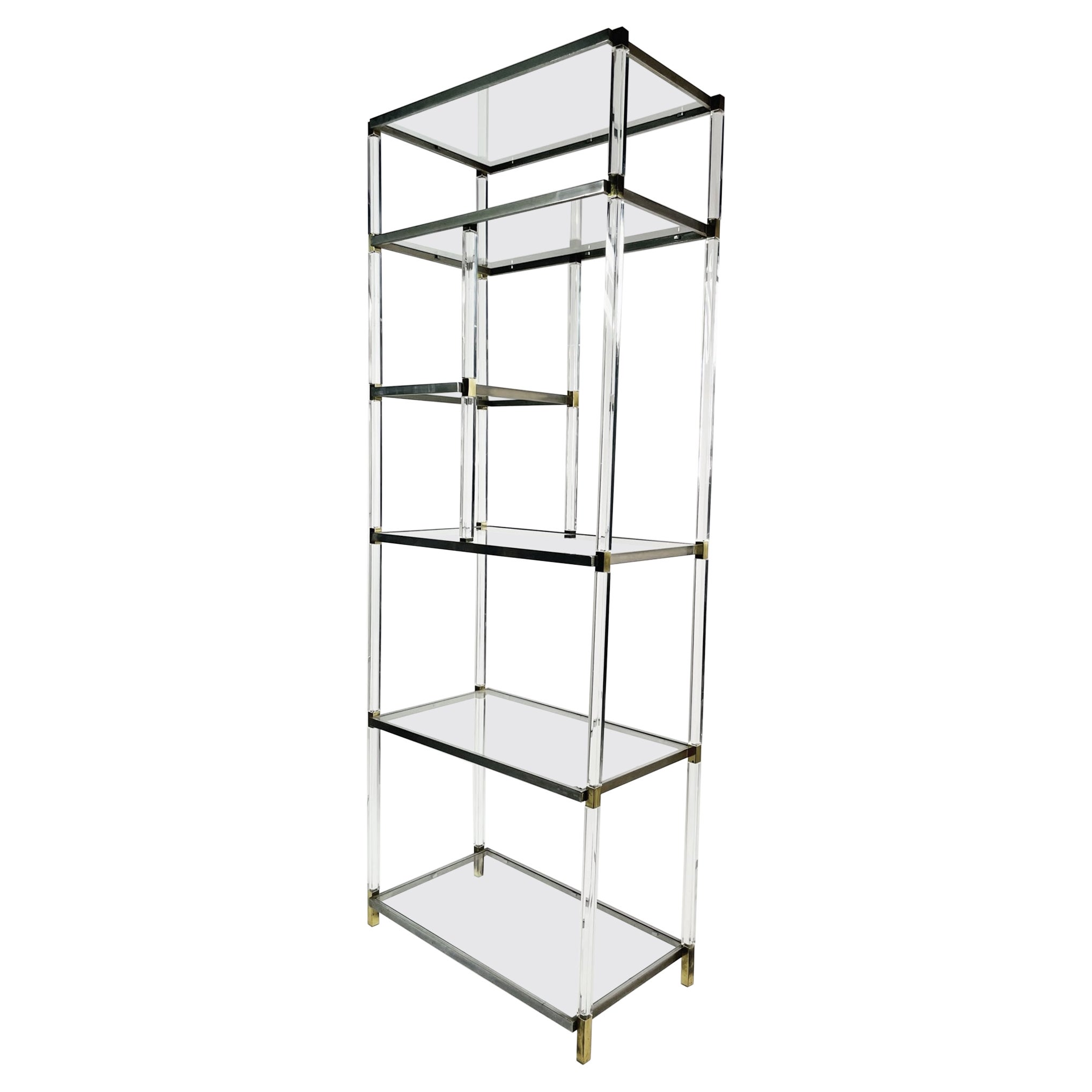 Lucite, Brass, Glass & Nickel Display Cabinet by Charles Hollis Jones
