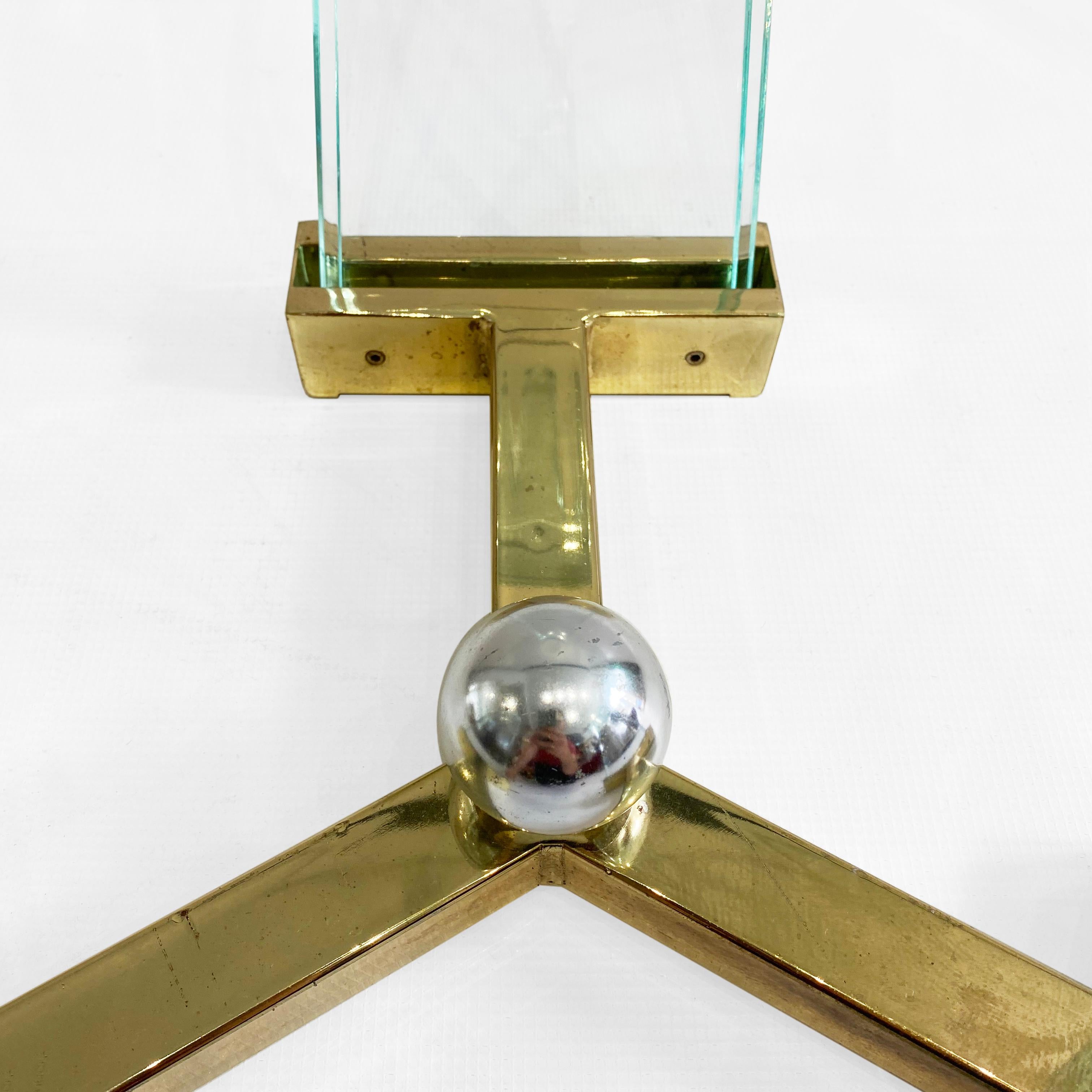 Lucite Brass Glass Round Glass Coffee Table 1980s Hollywood Charles Hollis Jones 6