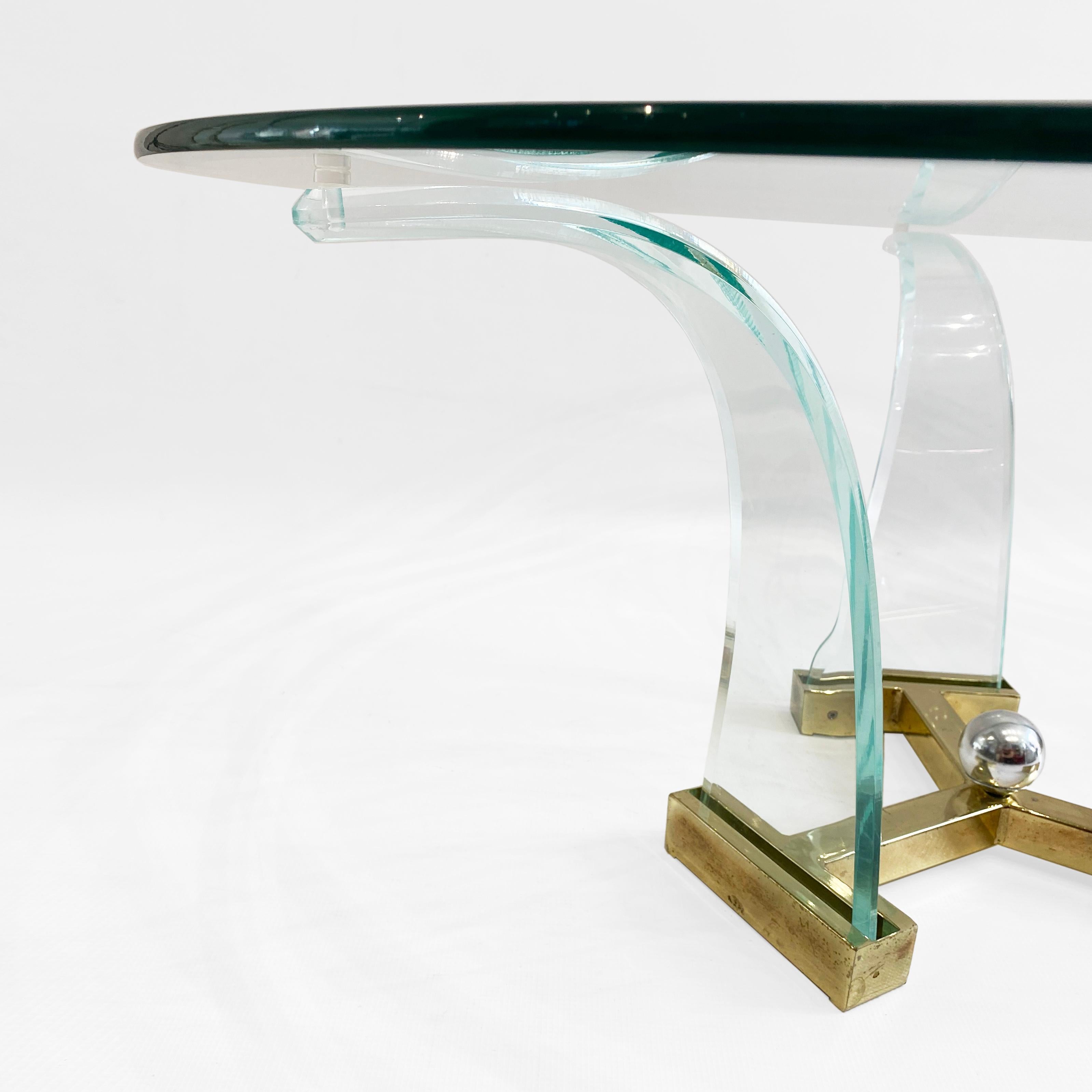 Lucite Brass Glass Round Glass Coffee Table 1980s Hollywood Charles Hollis Jones 2